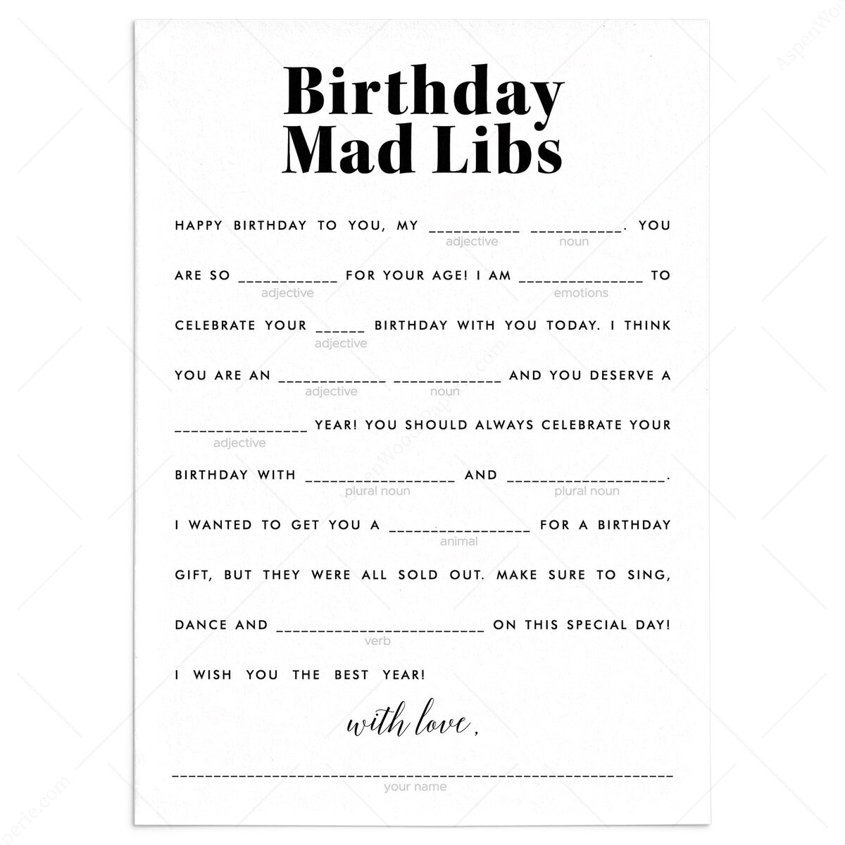 Funny Birthday Mad Libs Game | Gender Neutral within Birthday Mad Libs Printable Free
