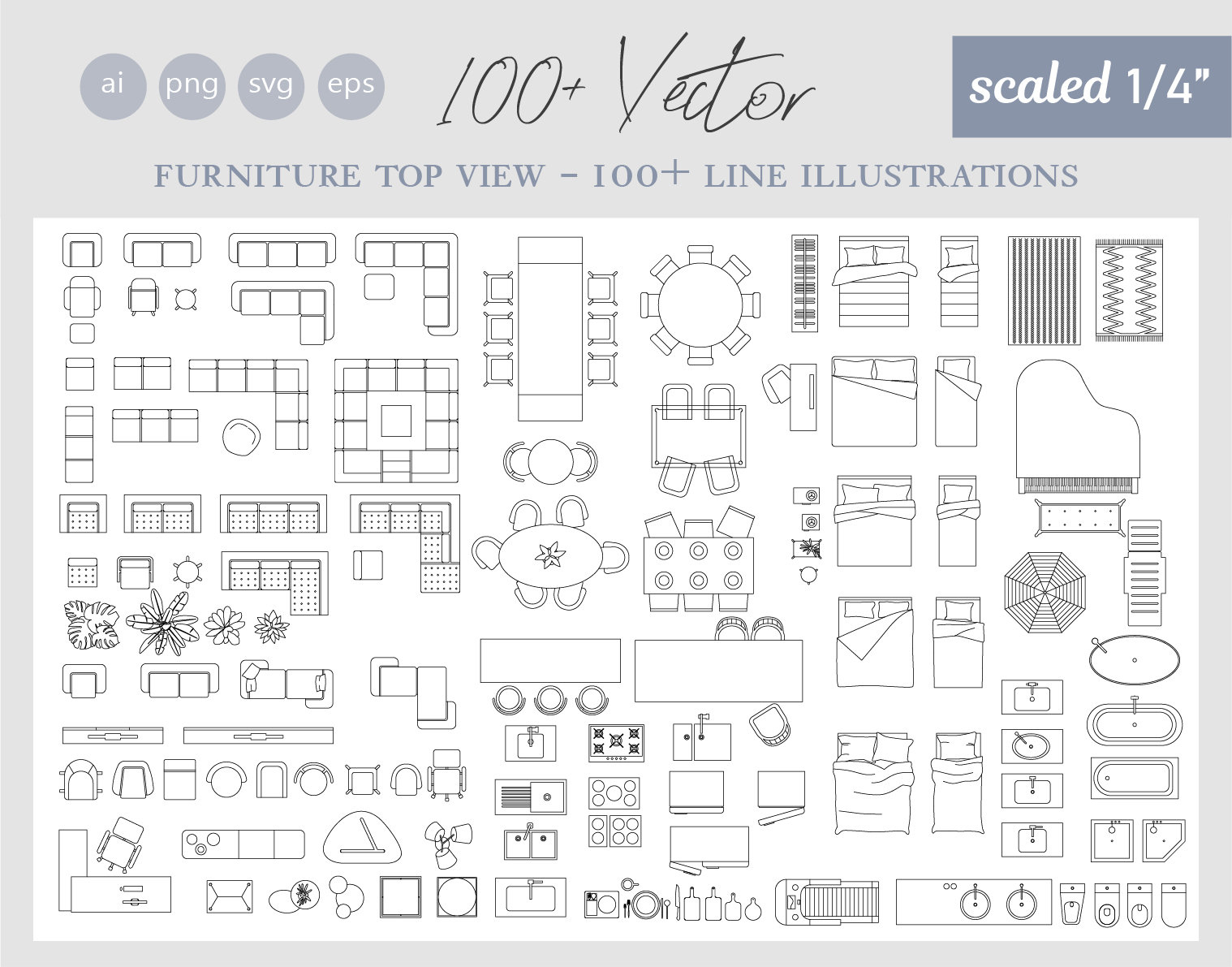 Furniture Templates 1/4&amp;quot; Scale - Etsy Ireland inside 1 4 Inch Scale Furniture Templates Printable Free
