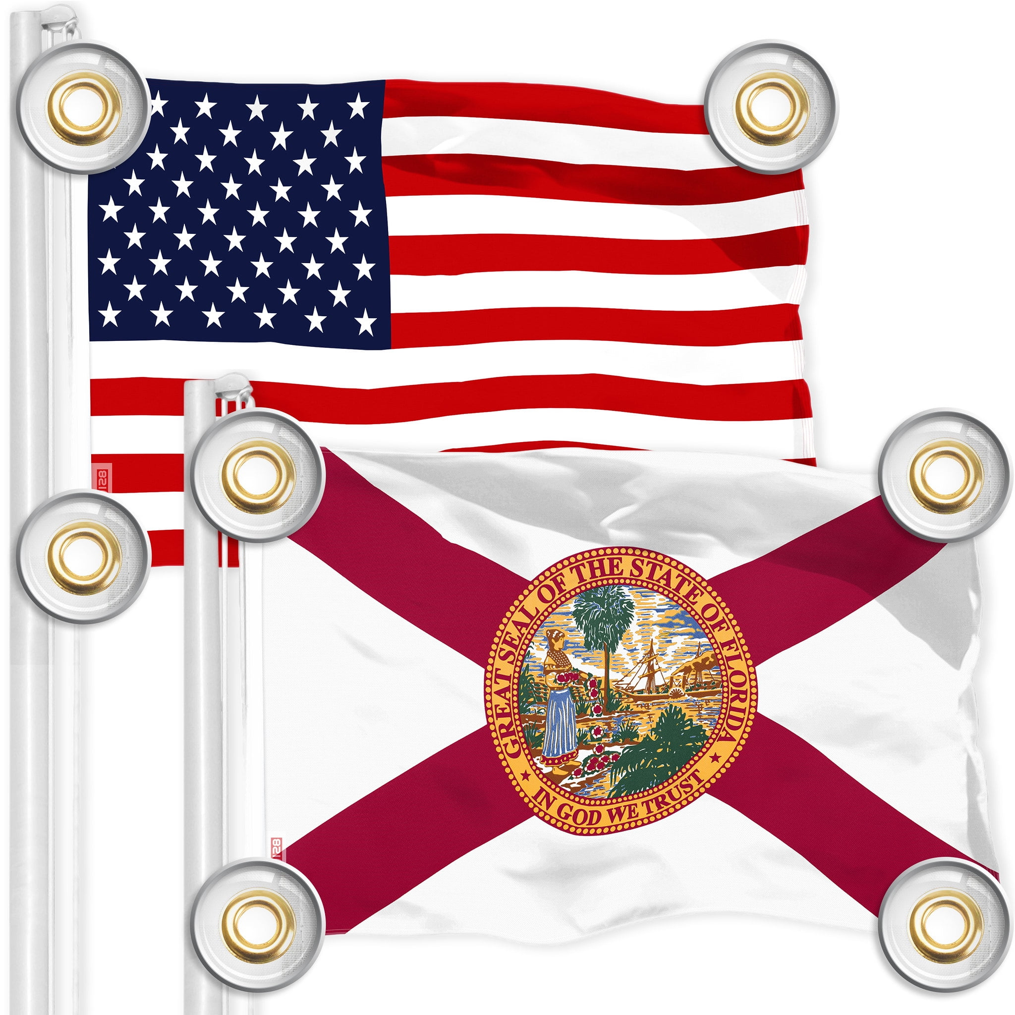 G128 Combo Pack: American Usa Flag 3X5 Ft &amp;amp; Florida Fl State Flag 3X5 Ft | Both Liteweave Pro Series Printed 150D Polyester, 4 Corner Brass Grommets, in Printable Flag of Florida