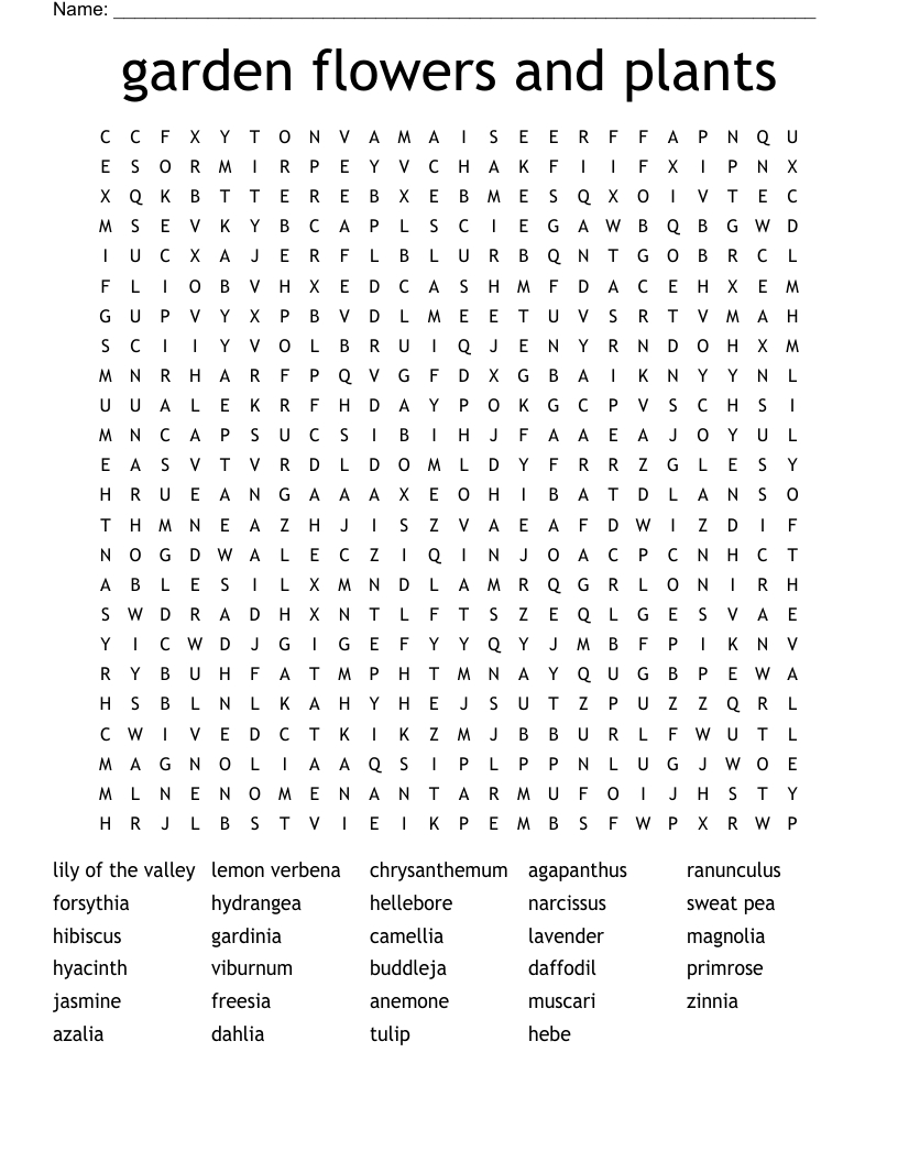 Garden Flowers And Plants Word Search - Wordmint for Plant Word Search Printable