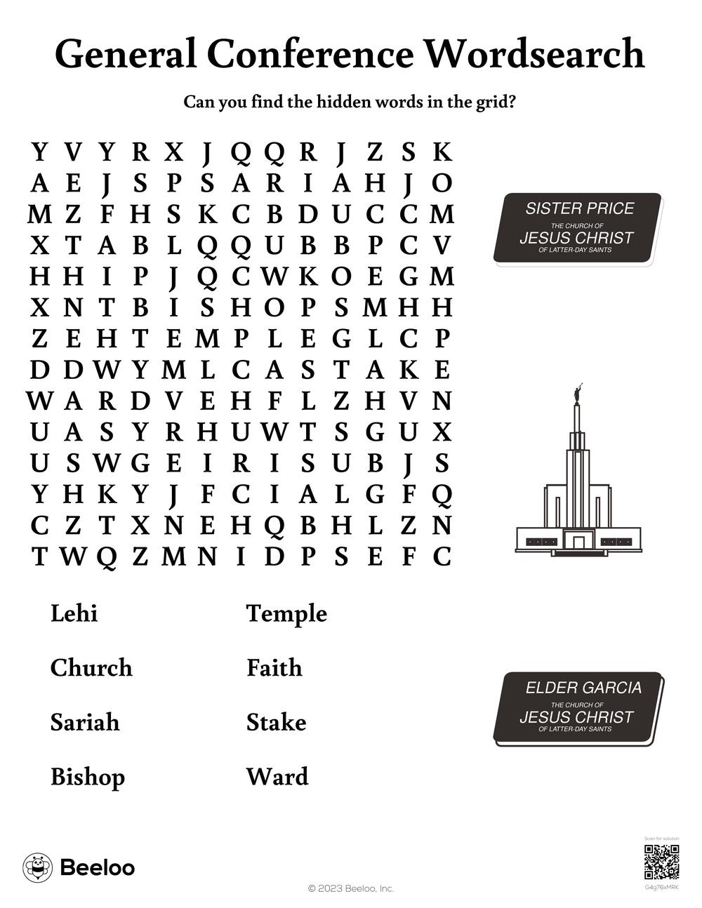 General Conference Wordsearch • Beeloo Printable Crafts And in General Conference Word Search Printable