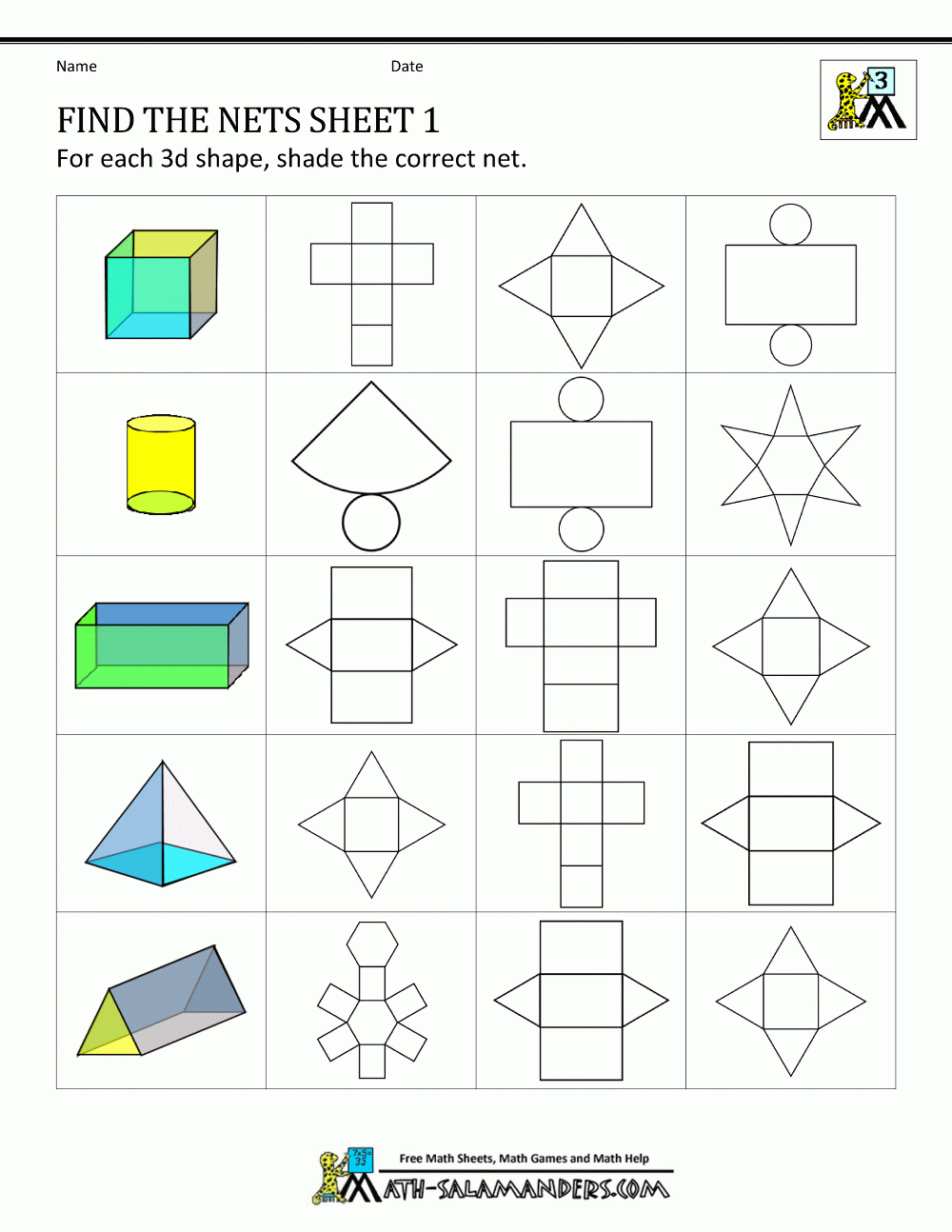 Geometry Nets Information Page throughout Free Printable Nets Of 3D Shapes