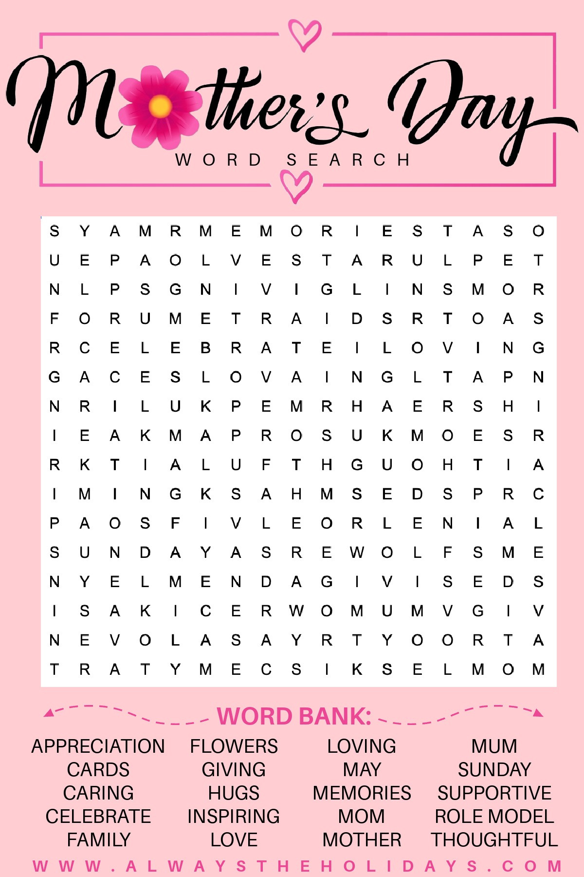 Get A Mother&amp;#039;S Day Word Search - Free Mother&amp;#039;S Day Printable throughout Mother&amp;#039;S Day Word Search Puzzles Printable