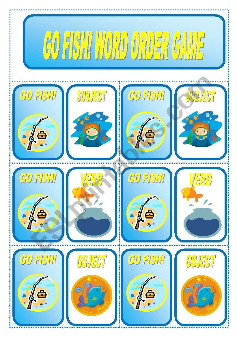 Go Fish! Word Order Card Game (3 Pages) - Esl Worksheetfreddie in Printable Go Fish Cards