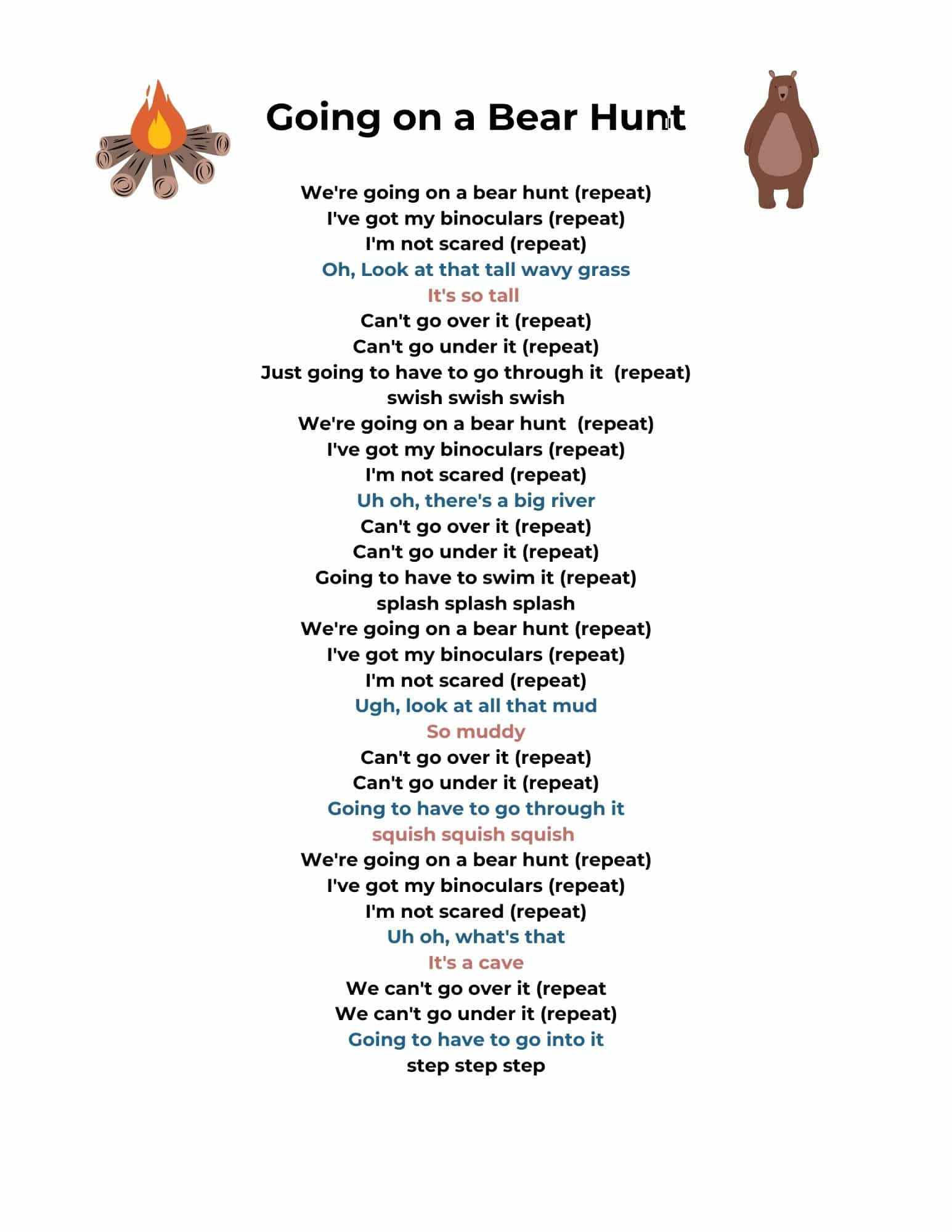 Going On A Bear Hunt: Campfire Song - Frugal Camping Family throughout Going On A Bear Hunt Printable Lyrics
