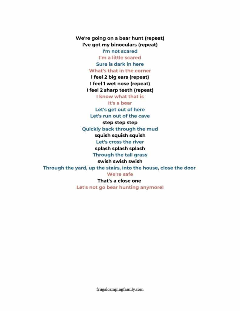 Going On A Bear Hunt: Campfire Song - Frugal Camping Family within Going on a Bear Hunt Printable Lyrics