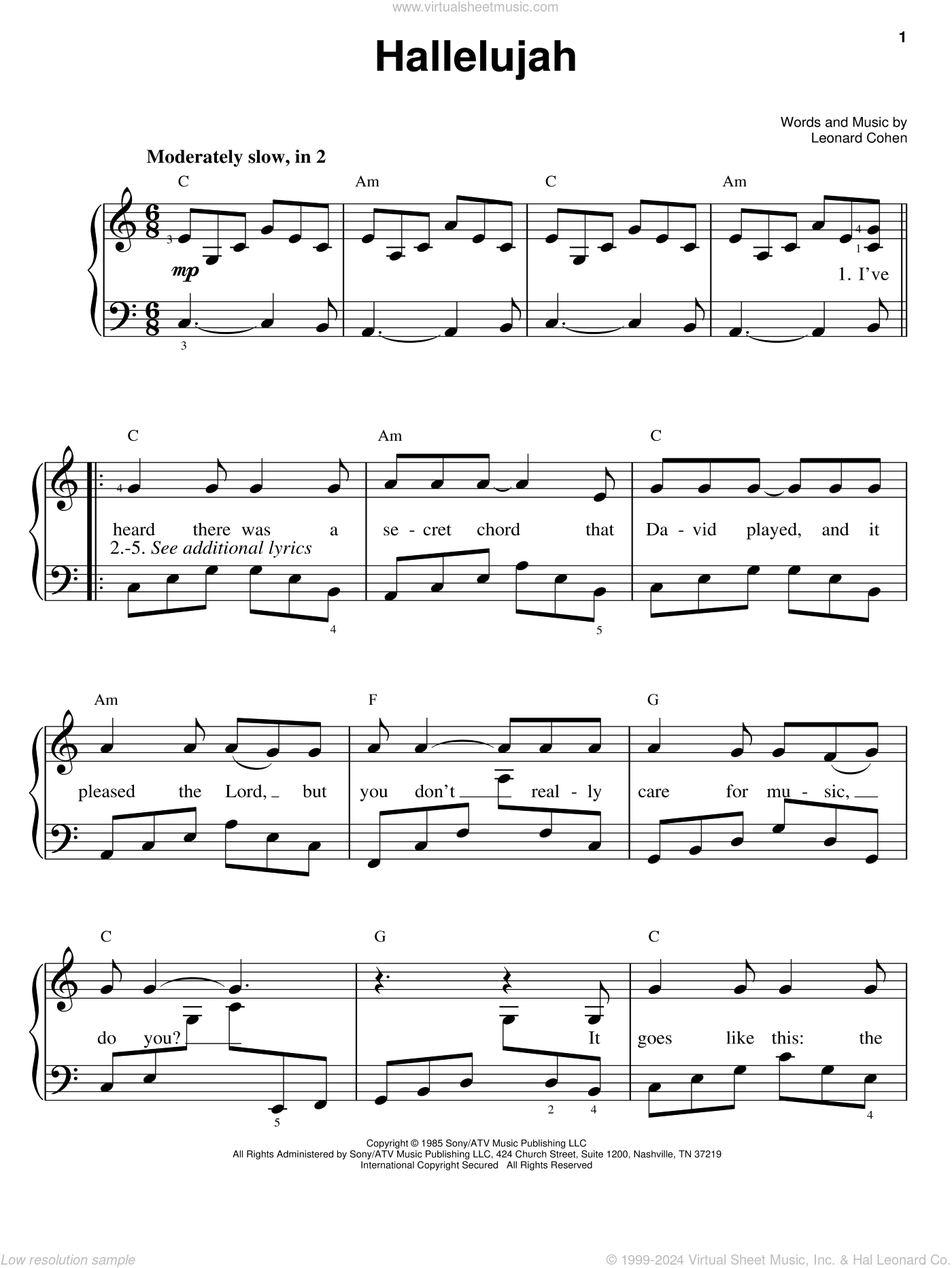 Hallelujah, (Easy) Sheet Music For Piano Solo (Pdf-Interactive) regarding Hallelujah Sheet Music For Piano Free Printable