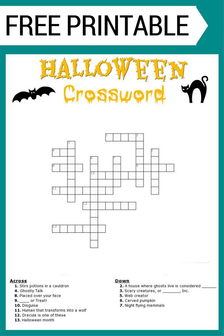 Halloween Crossword Printable (With Or Without Word Bank) regarding Halloween Crosswords Printable