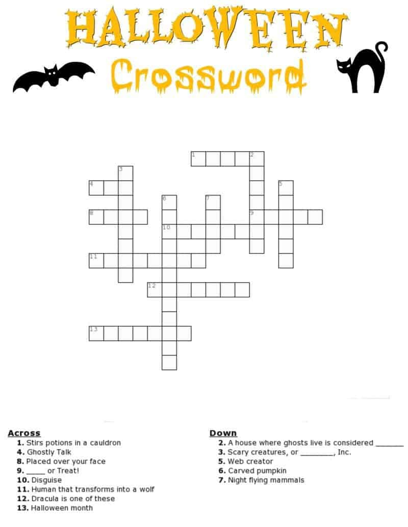 Halloween Crossword Printable (With Or Without Word Bank) throughout Halloween Crossword Puzzles Printable Free
