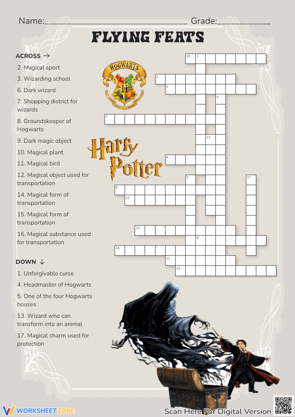Harry Potter Crossword Worksheets &amp;amp; Printable in Harry Potter Crossword Printable