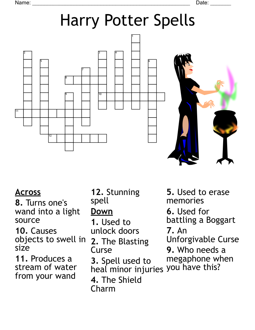 Harry Potter Spells Crossword - Wordmint with Printable Harry Potter Crossword Puzzles