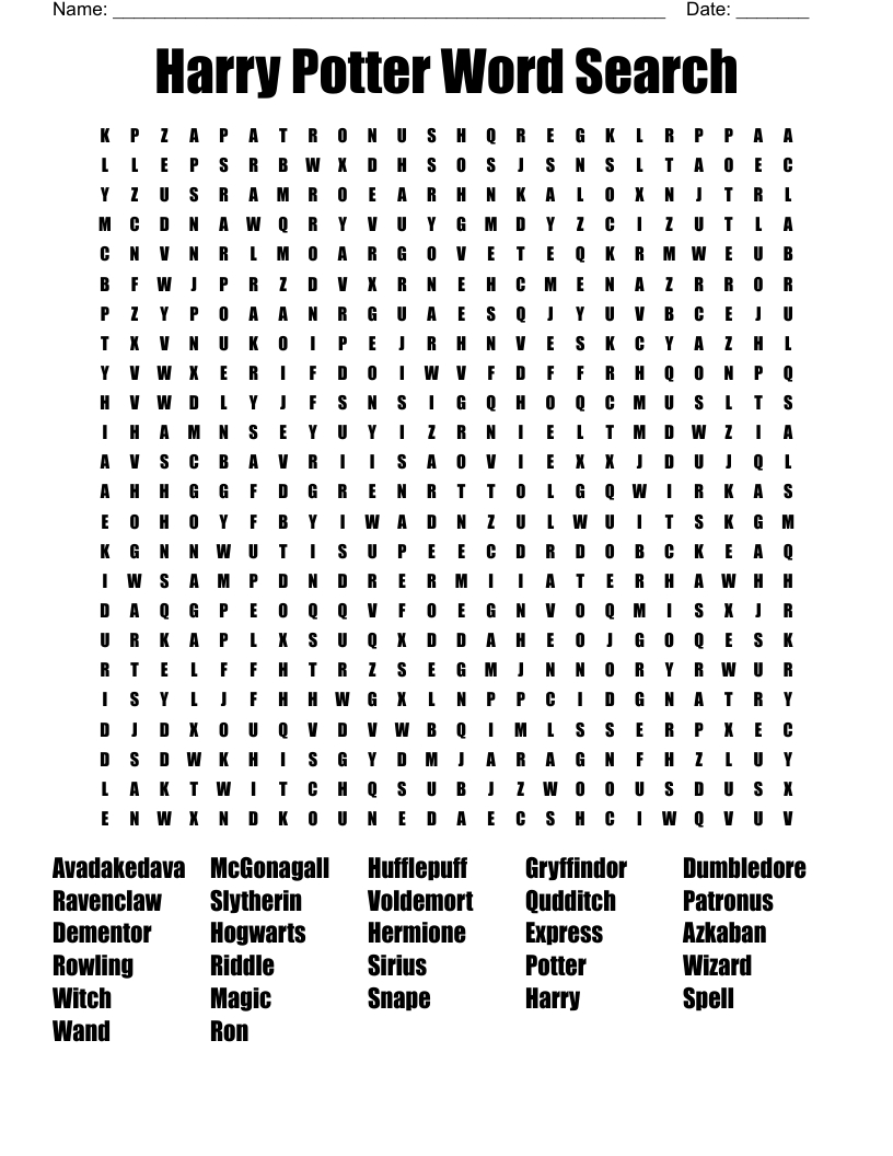 Harry Potter Word Search - Wordmint within Harry Potter Word Search Free Printable