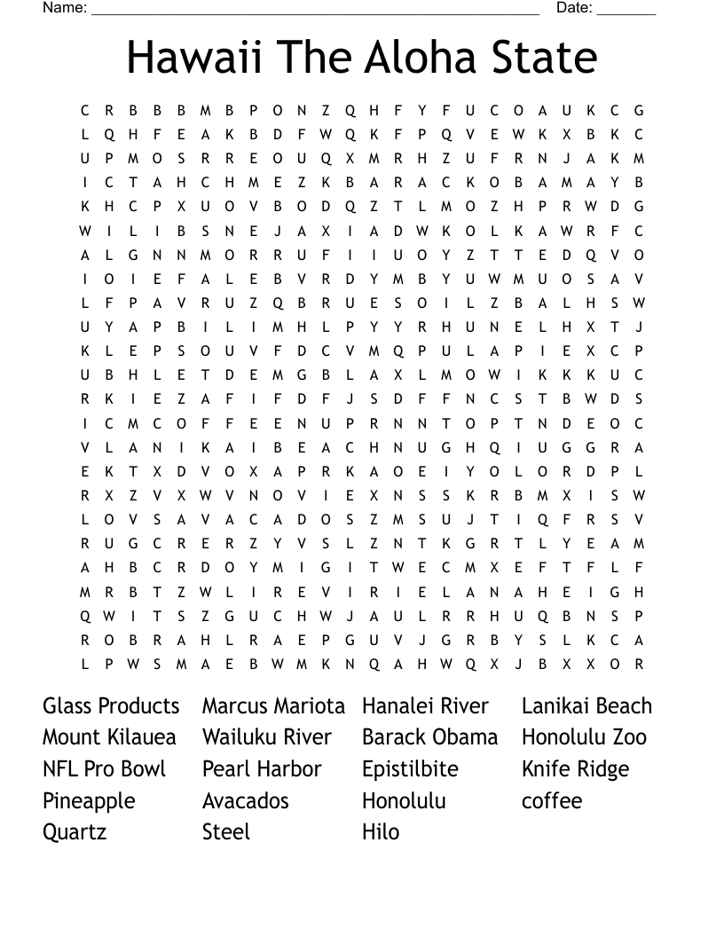 Hawaii The Aloha State Word Search - Wordmint inside Hawaiian Word Search Printable