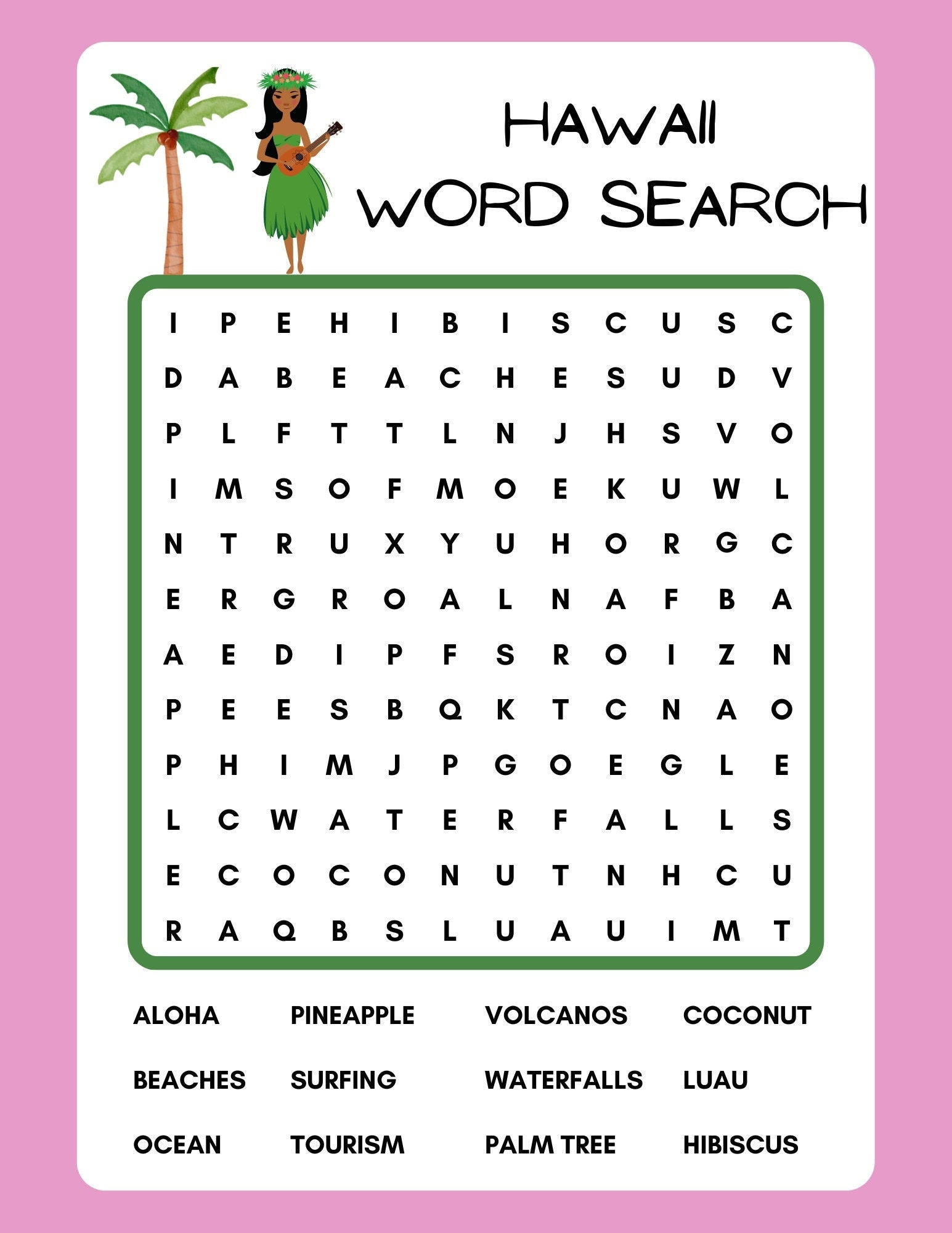 Hawaii Word Search, Printable, Instant Download, Pdf - Etsy within Hawaiian Word Search Printable