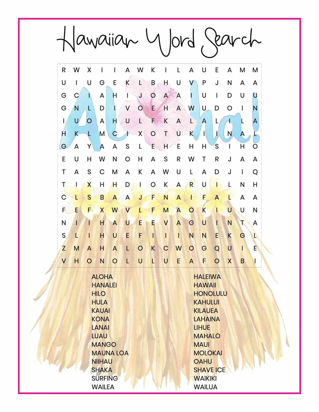Hawaiian Word Search Printable For Kids - Etsy in Hawaiian Word Search Printable