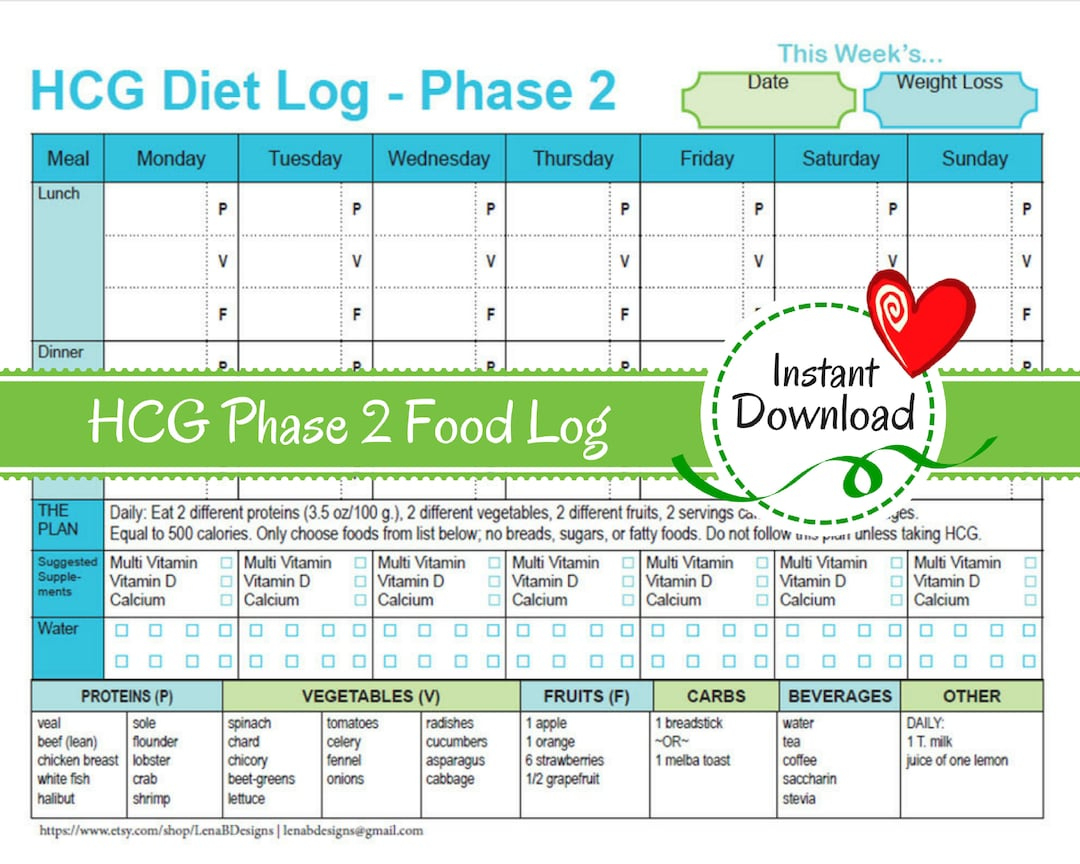 Hcg Weekly Phase 2 Food Tracker | Weight Loss Journal, Diet Log, Weight Loss Diary, Diet Log, Phase 2 Food List, Vlcd, Dr. Simeons - Etsy inside Hcg Diet Plan Menu Printable For Free
