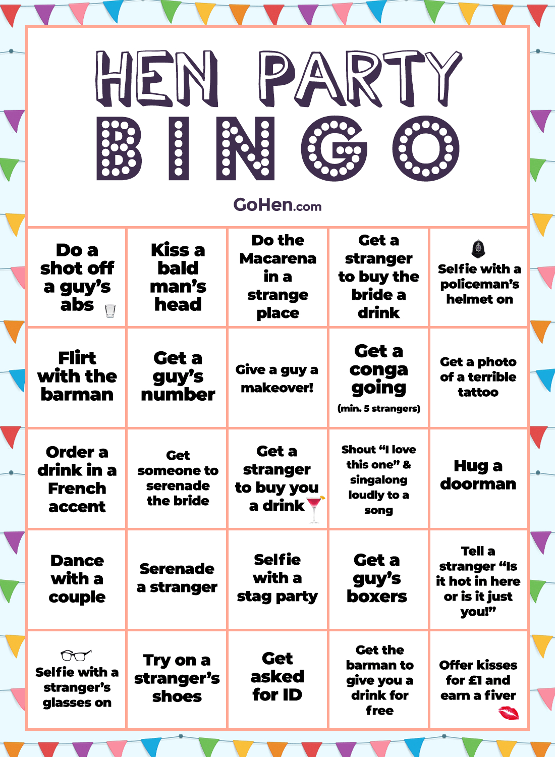 Hen Party Bingo - Party Game | Gohen within Funny Bingo Card Ideas
