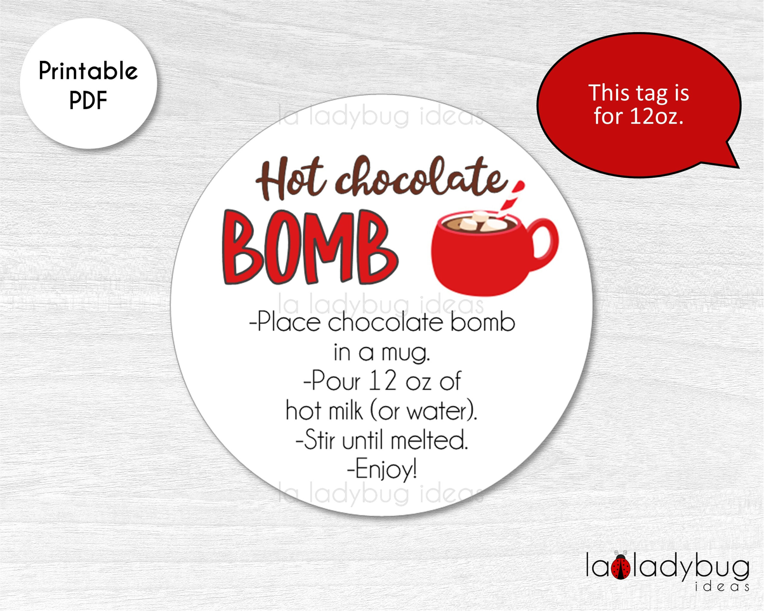 Hot Chocolate Bomb Tag 12Oz. Hot Cocoa Bomb Instructions Card in Hot Chocolate Bombs Instructions Printable Free