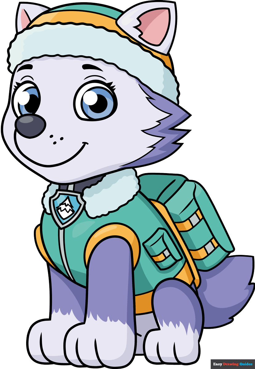 How To Draw Everest From Paw Patrol - Really Easy Drawing Tutorial inside Printable Everest Paw Patrol