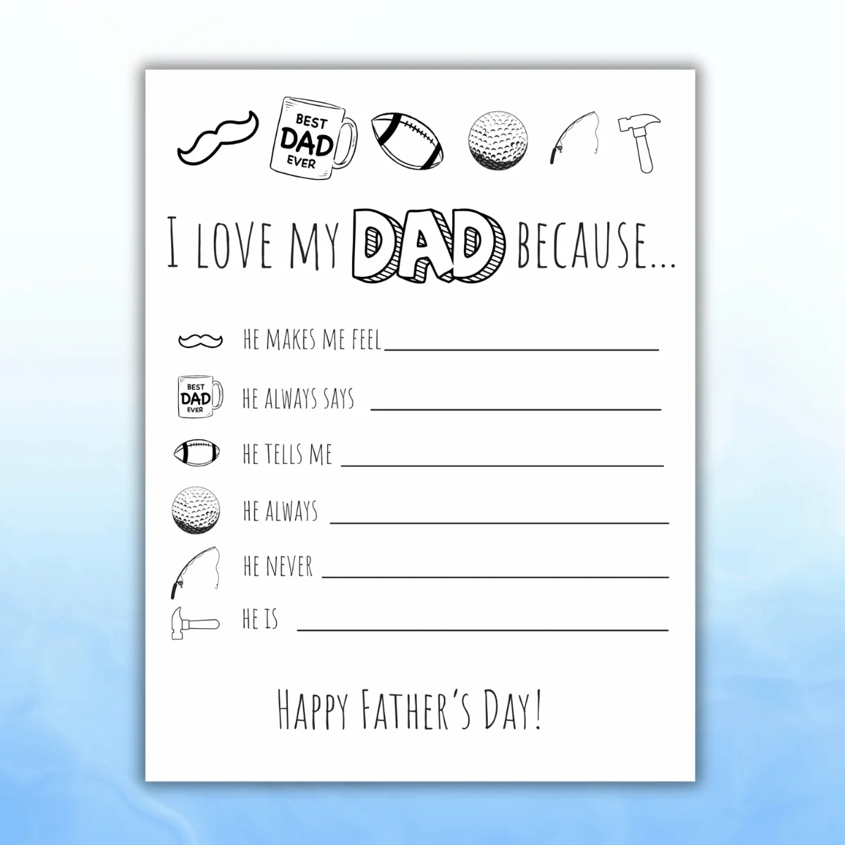 I Love My Dad Because Printable For Kids within I Love My Dad Because Free Printables