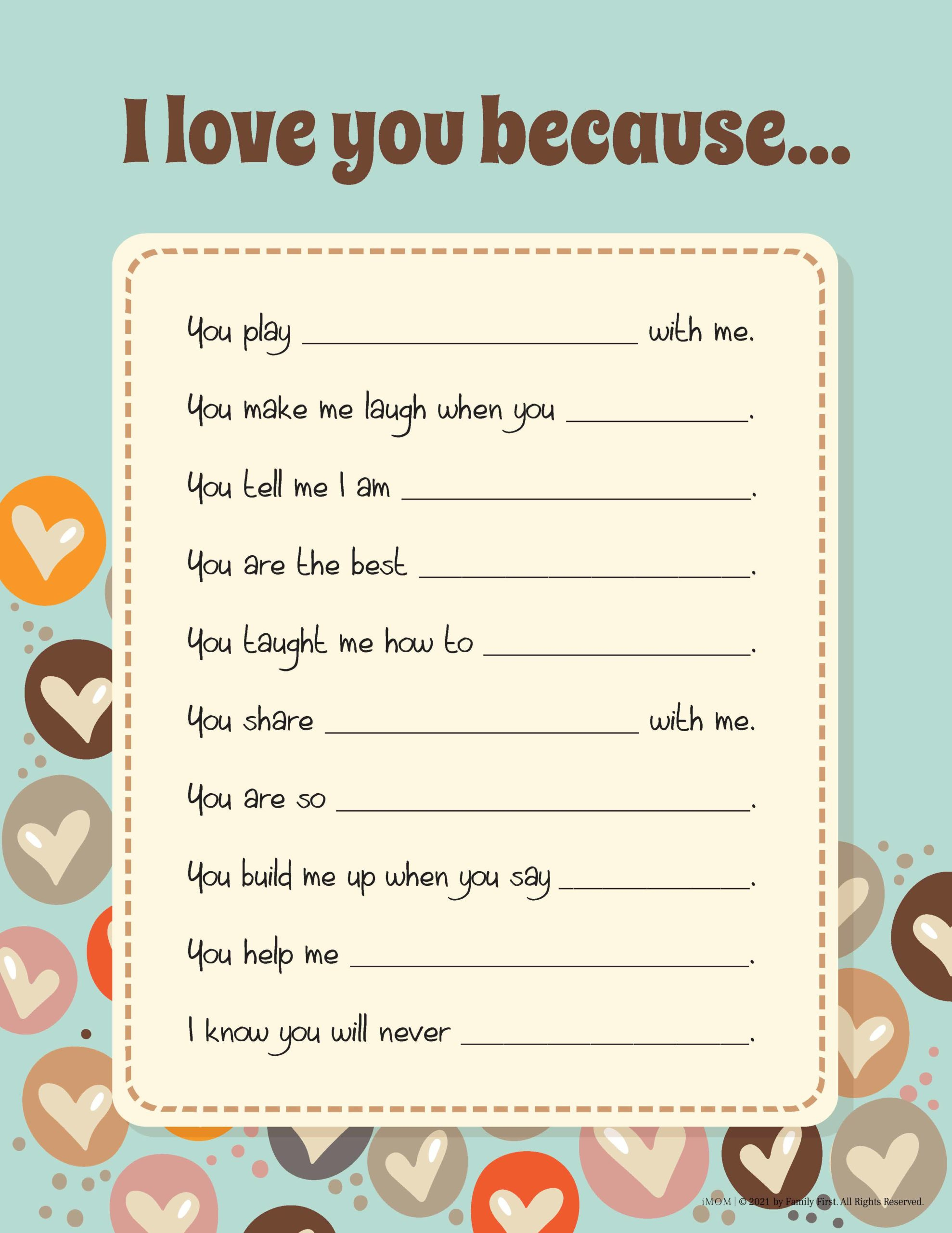 I Love You Because - Imom intended for I Love You Because Printable Template