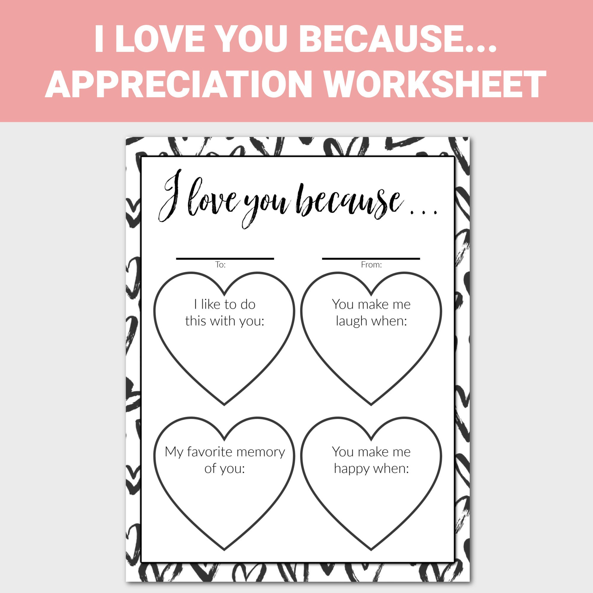 I Love You Because Printable, Appreciation Printable, Kids Love inside I Love You Because Printable Template