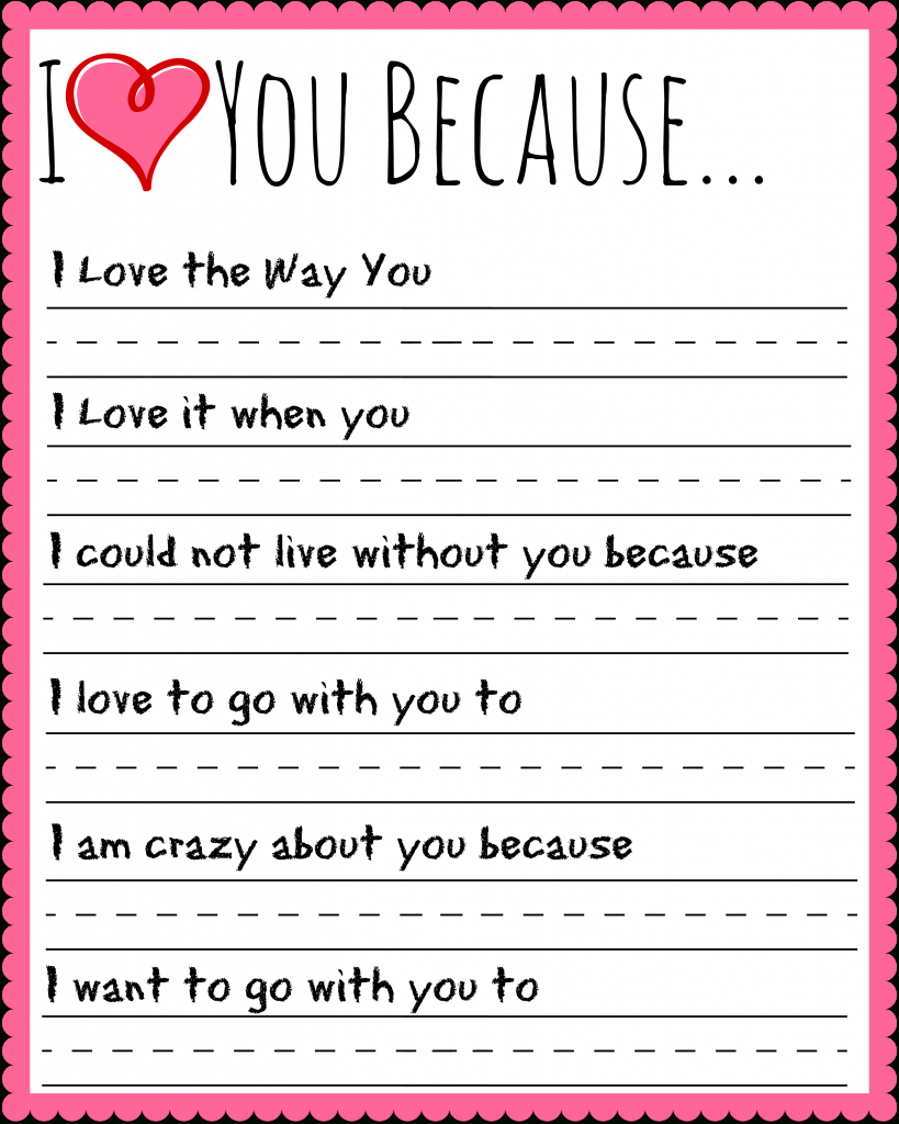I Love You Because Valentines Day Printable! for I Love You Because Printable Template