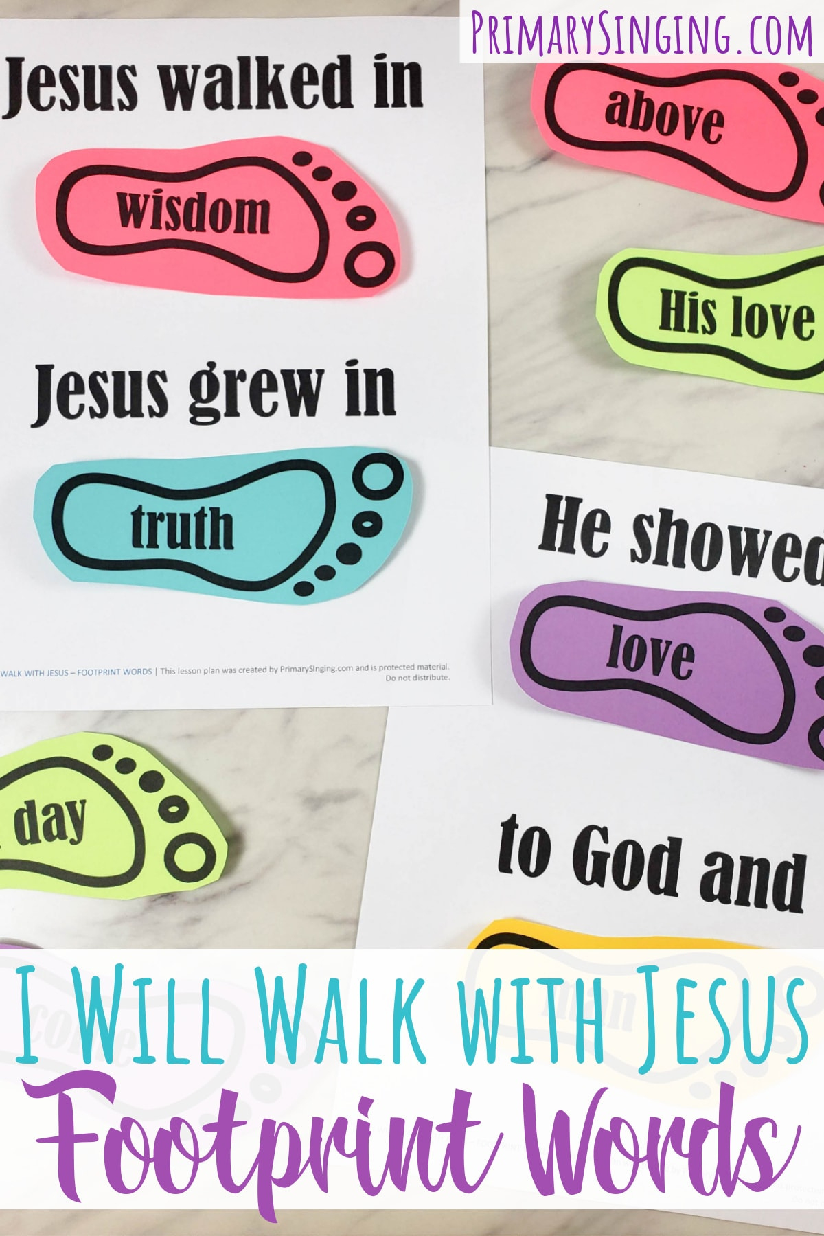I Will Walk With Jesus Footprint Words - Primary Singing intended for I Will Walk With Jesus Lyrics Printable