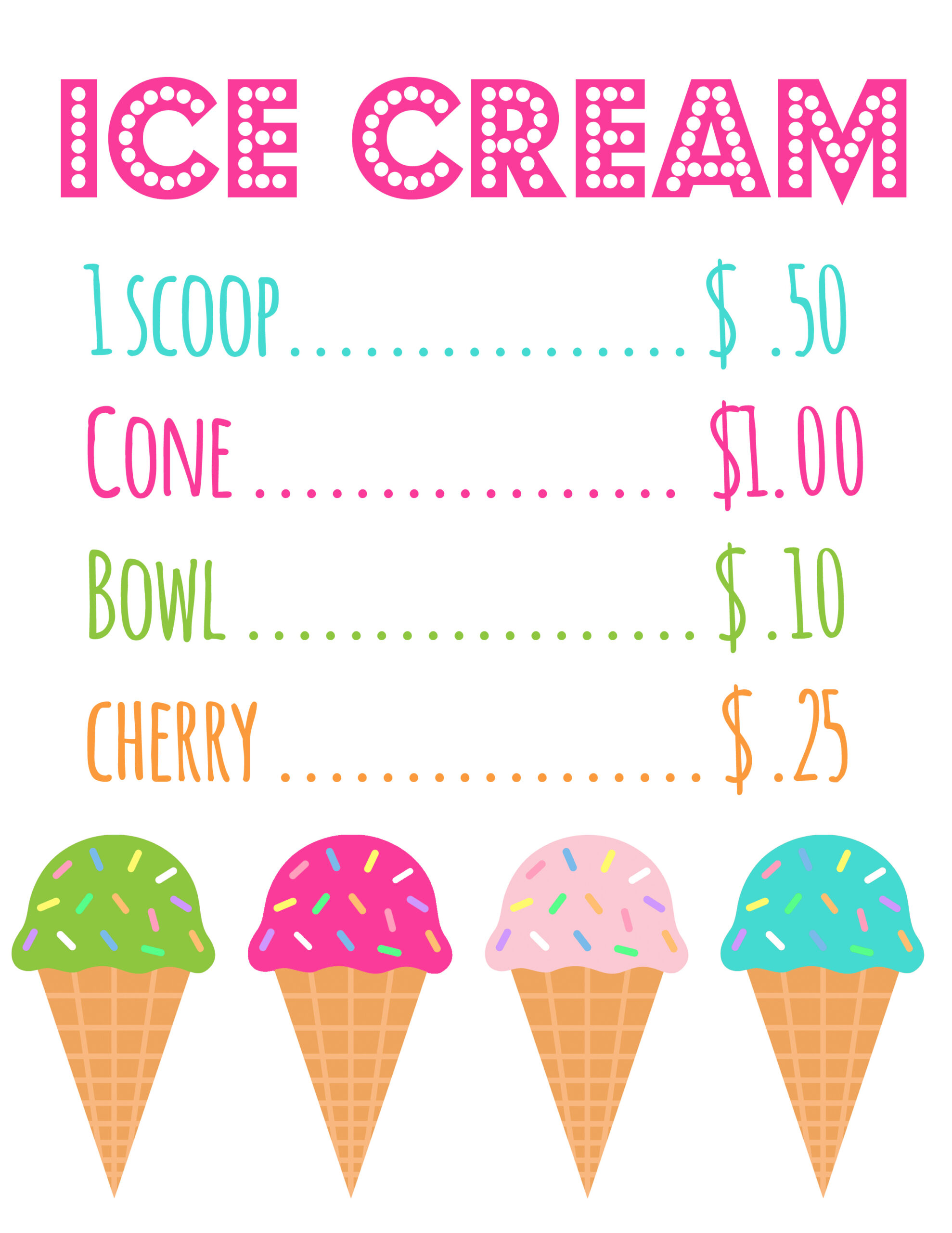Ice Cream Shop For Kids - The Crafting Chicks in Ice Cream Shop Dramatic Play Free Printables