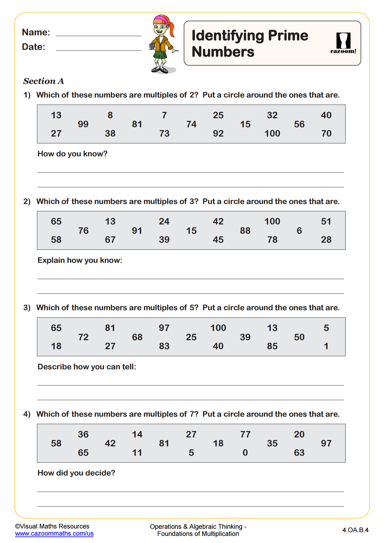 Identifying Prime Numbers | Fun And Engaging 4Th Grade Pdf with regard to Prime Numbers Worksheet Printable