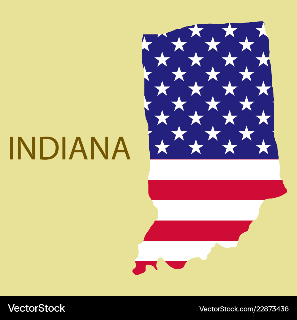 Indiana State Of America With Map Flag Print Vector Image intended for Printable Indiana State Flag