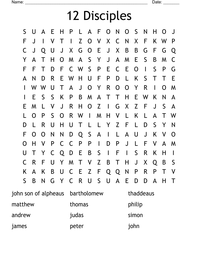 Jesus&amp;#039; 12 Disciples Word Search - Wordmint pertaining to Free Printable 12 Disciples Worksheet