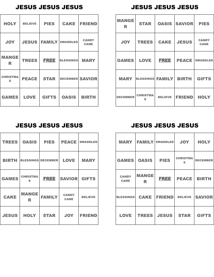 Jesus Jesus Jesus Bingo Cards - Wordmint throughout Jesus Bingo Cards Printable