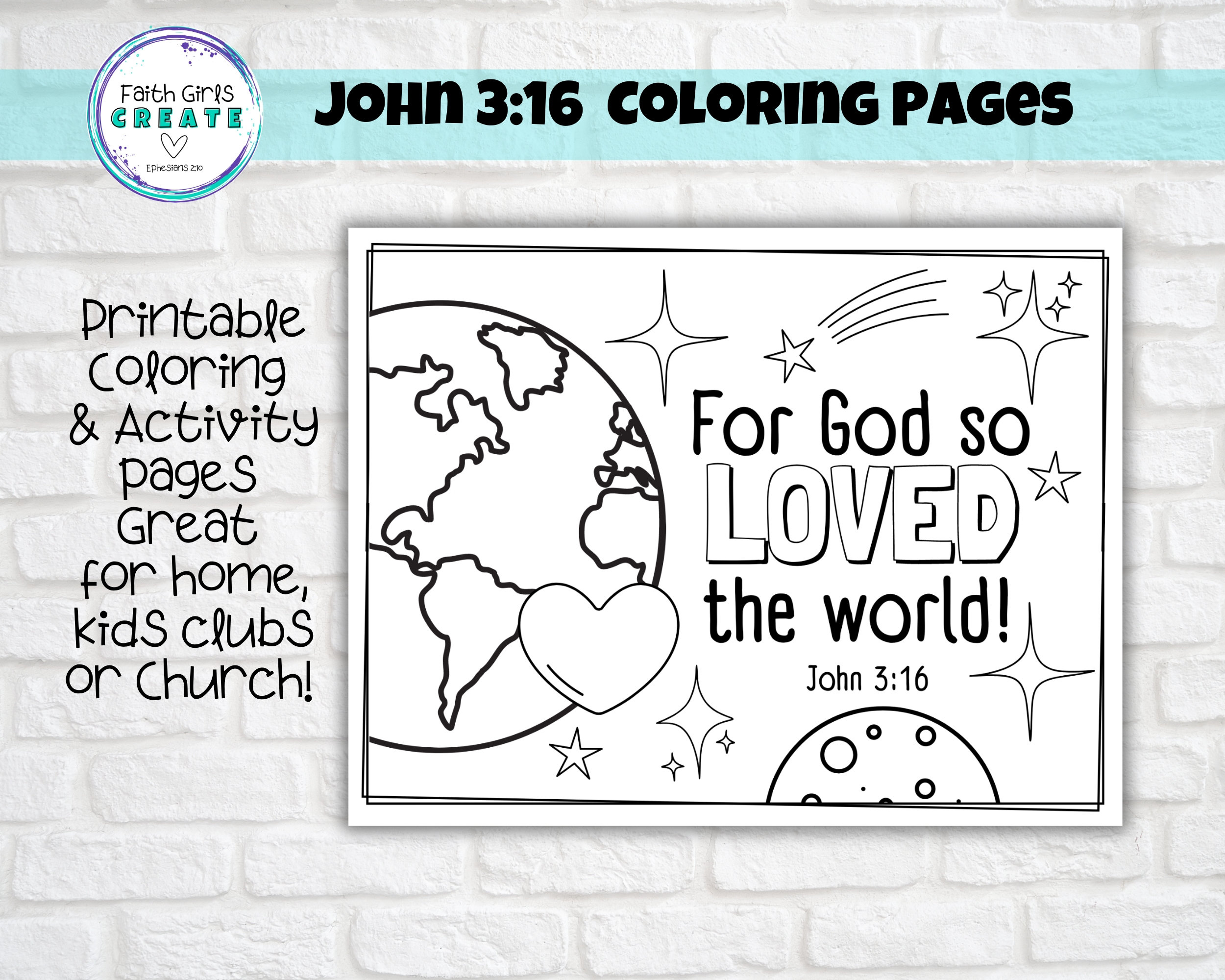 John 3:16 For God So Loved The World Set Of 10 Printable Colouring with Printable John 3 16 Activity Sheet