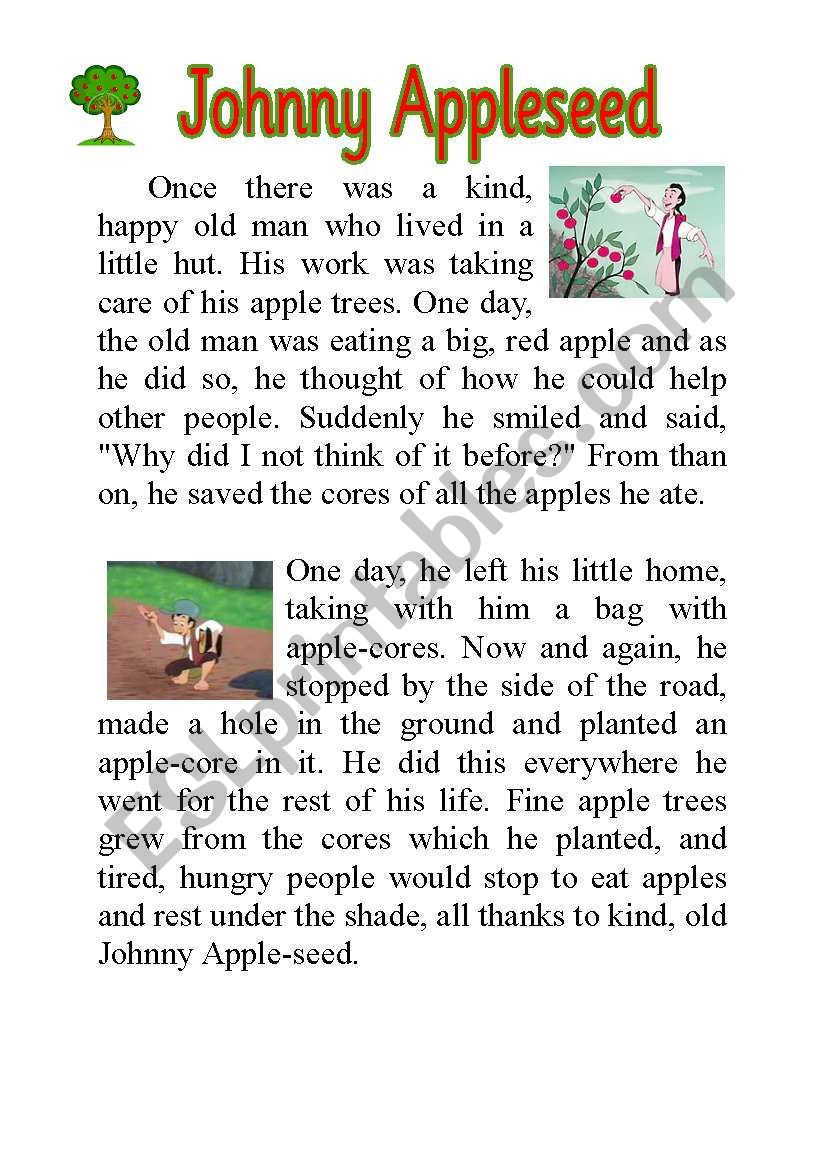 Johnny Appleseed Story - Esl Worksheetloveheart with regard to Johnny Appleseed Story Printable