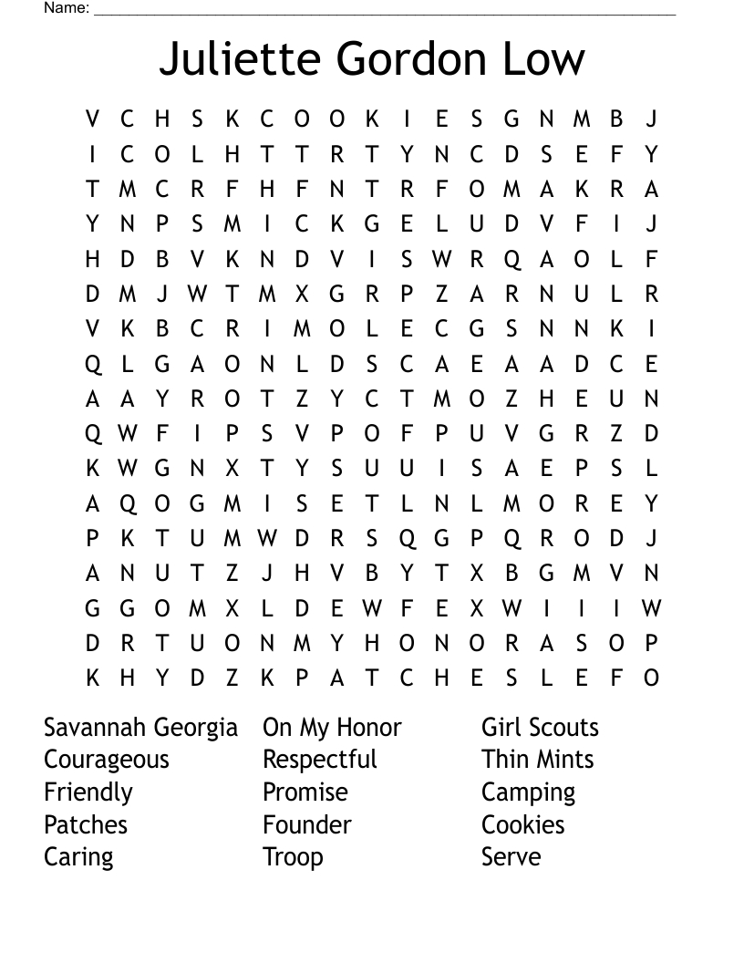 Juliette Gordon Low Word Search - Wordmint throughout Juliette Gordon Low Printable