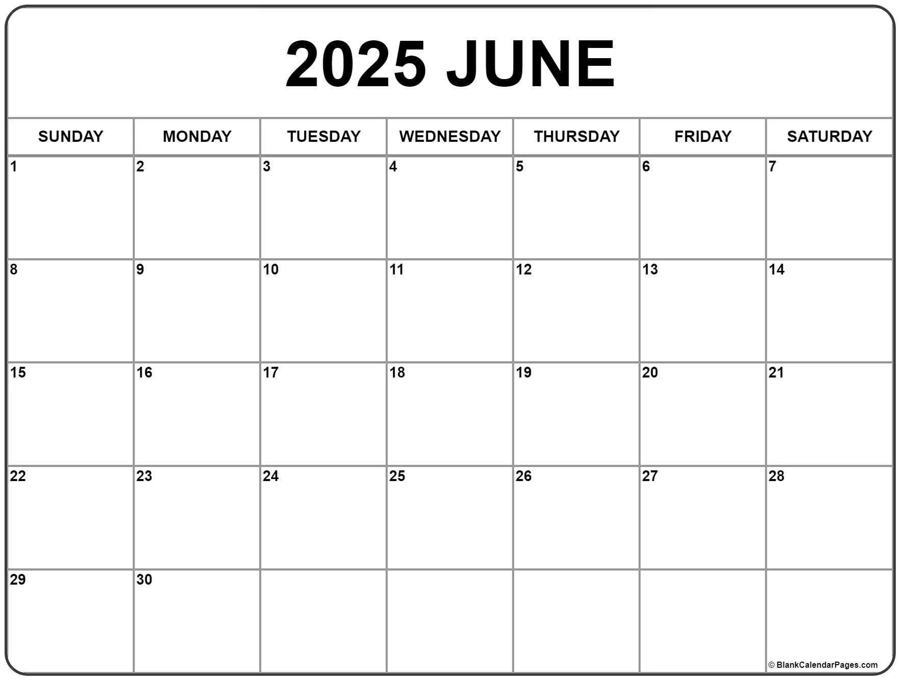 June 2025 Calendar | Free Printable Calendars pertaining to Free Printable June 2025