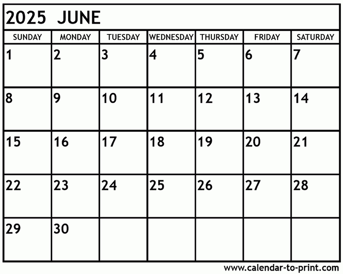 June 2025 Calendar Printable regarding Free Printable June 2025