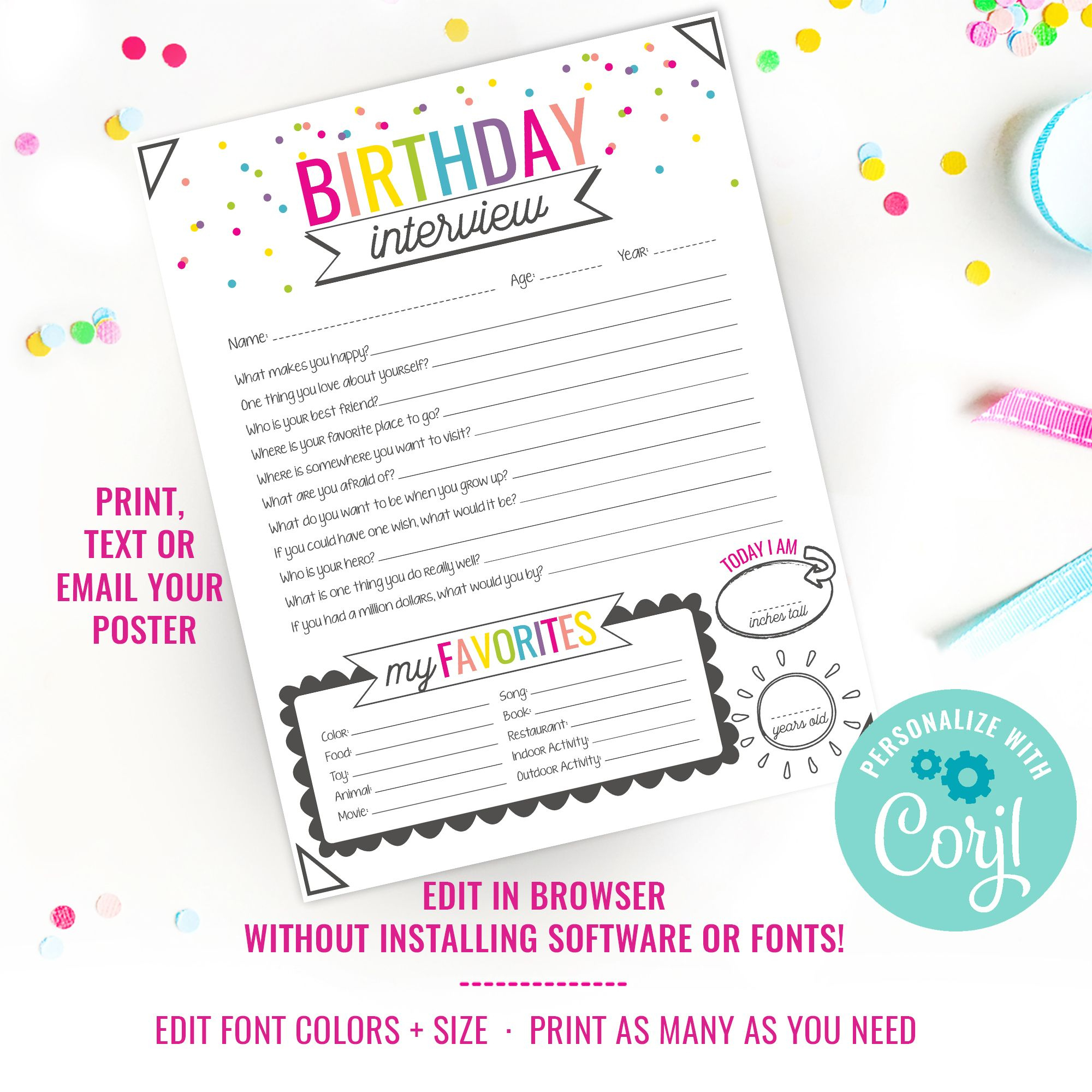 Kids Birthday Interview Sheets - Sunshine Parties in Free Printable Birthday Interview Printable