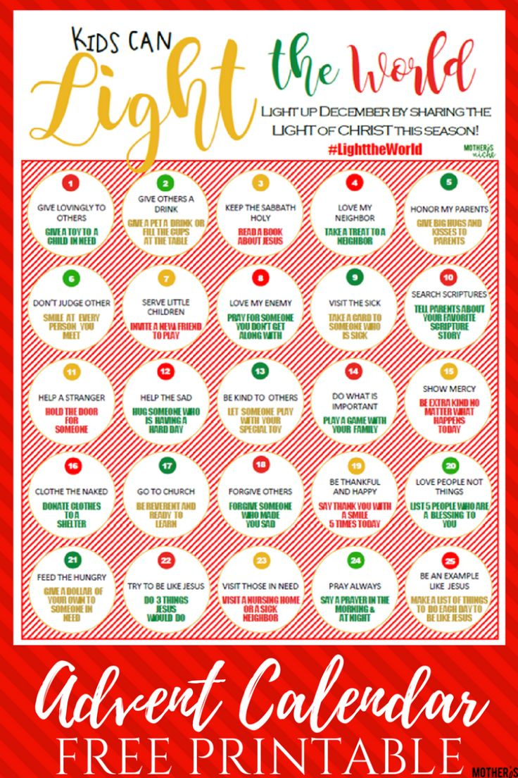 Kids Can Light The World Advent Calendar- Free Printable pertaining to Light the World Printables