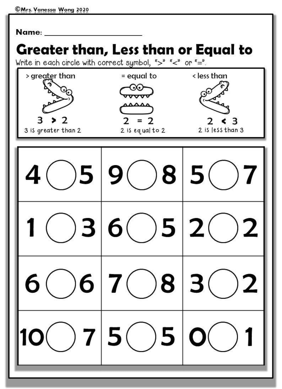 Kindergarten Math Worksheets, Numbers 1-10 Comparing Numbers within Comparing Numbers From 1 to 10 Worksheet