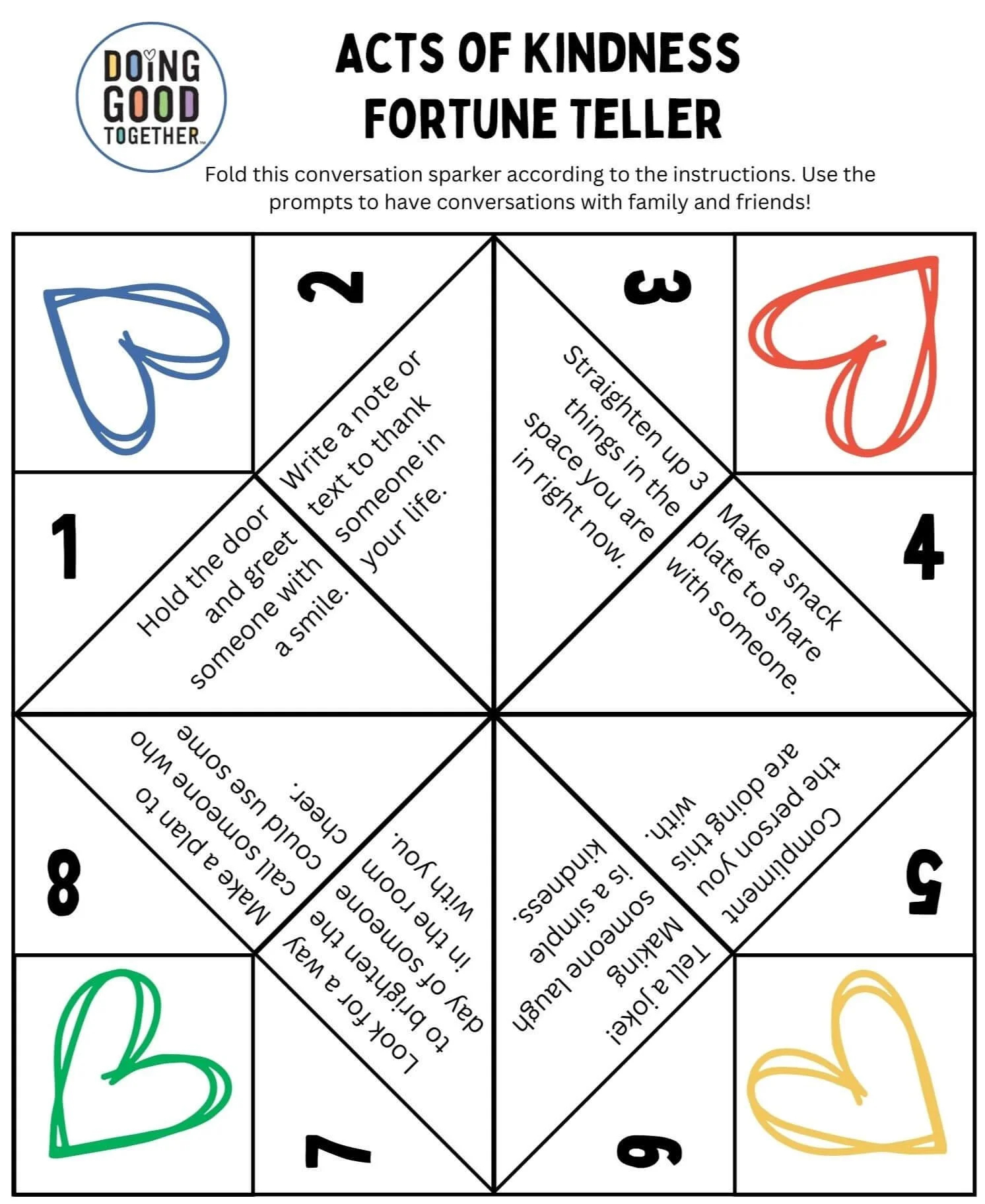 Kindness Fortune Tellers—Free Printables For Kids — Doing Good regarding Fortune Telling Cards Printable