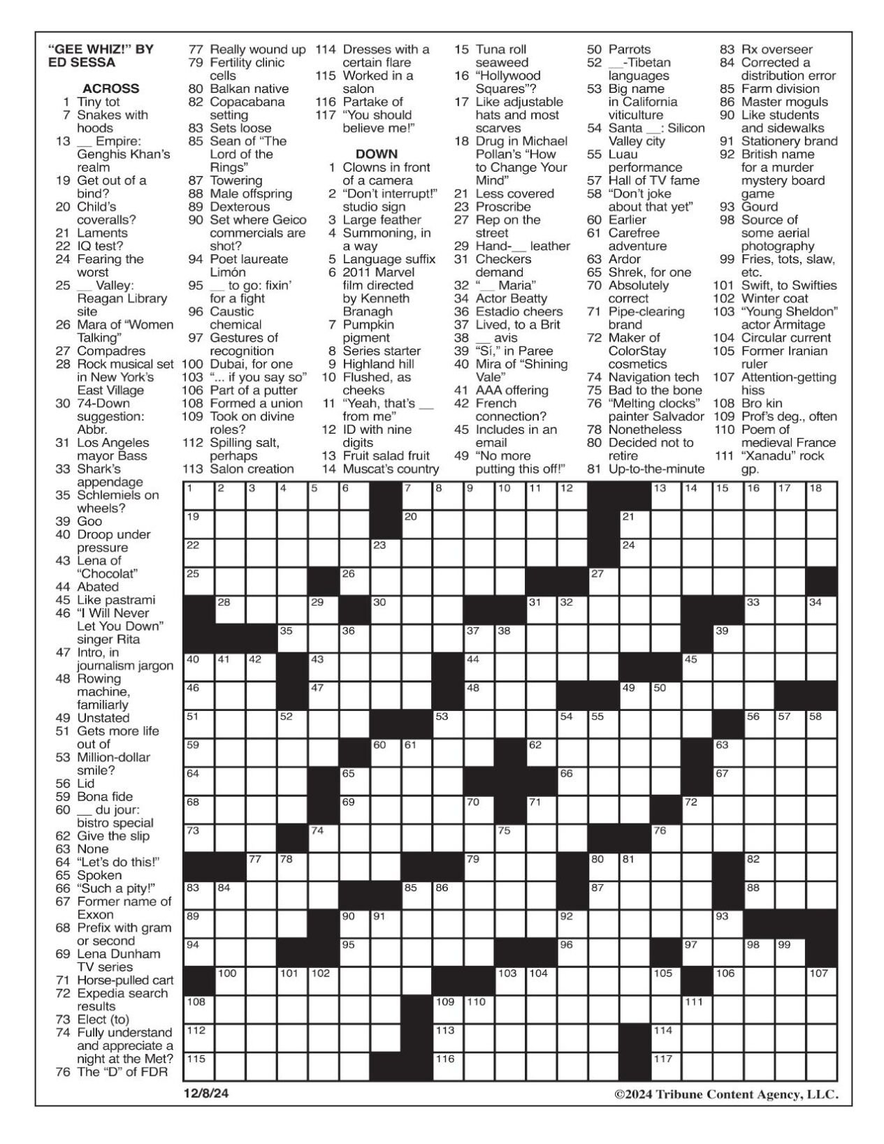 La Times Crossword: Dec. 8, 2024 | Crosswords | Yakimaherald regarding La Times Crossword Printable