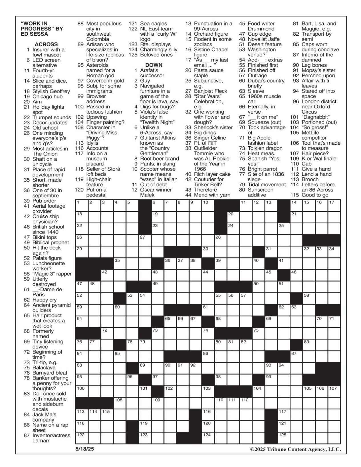 La Times Crossword: May 18, 2025 | Crosswords | Yakimaherald throughout La Times Crossword Printable 2018