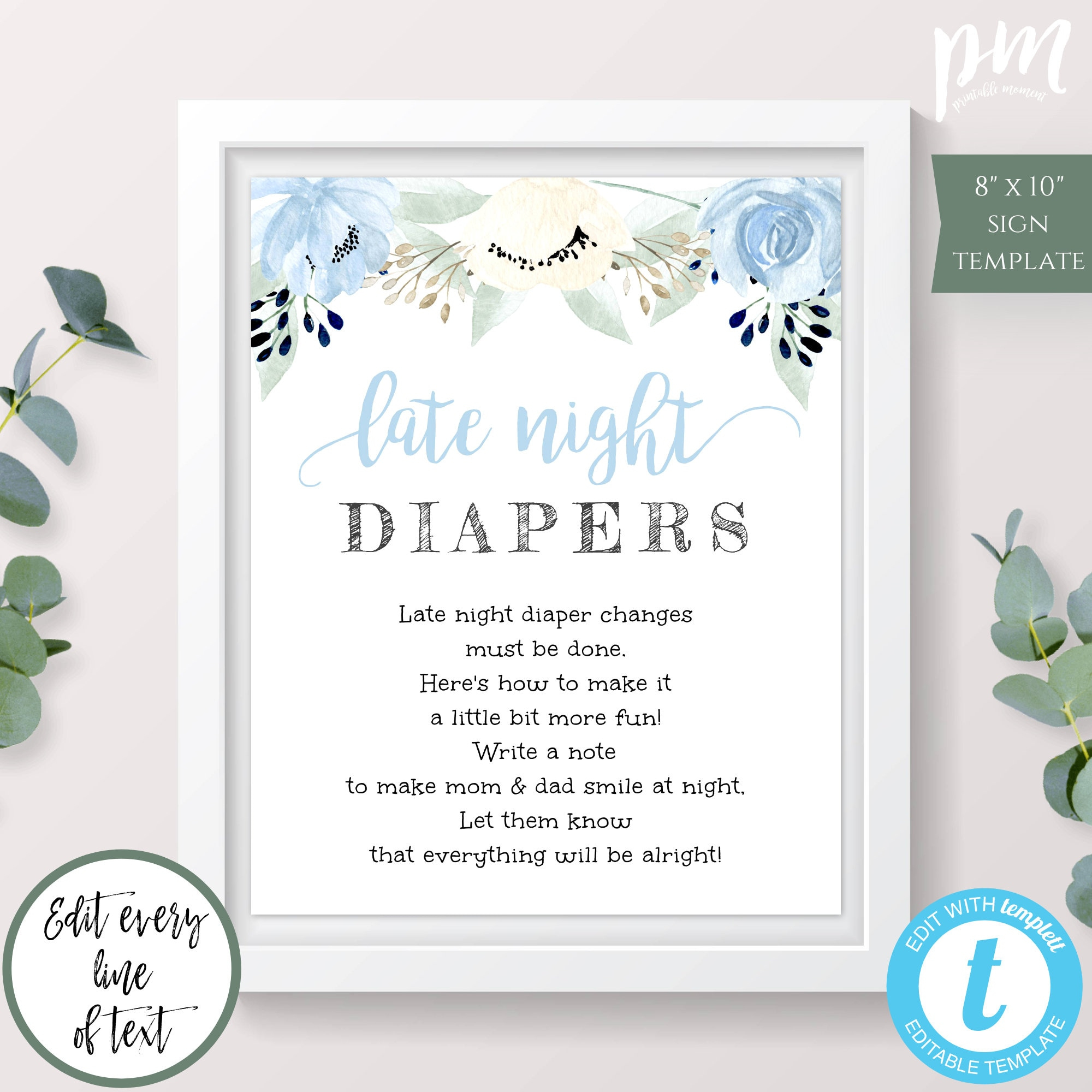 Late Night Diapers Game Template, Diaper Thoughts Sign, Printable throughout Late Night Diaper Notes Free Printable