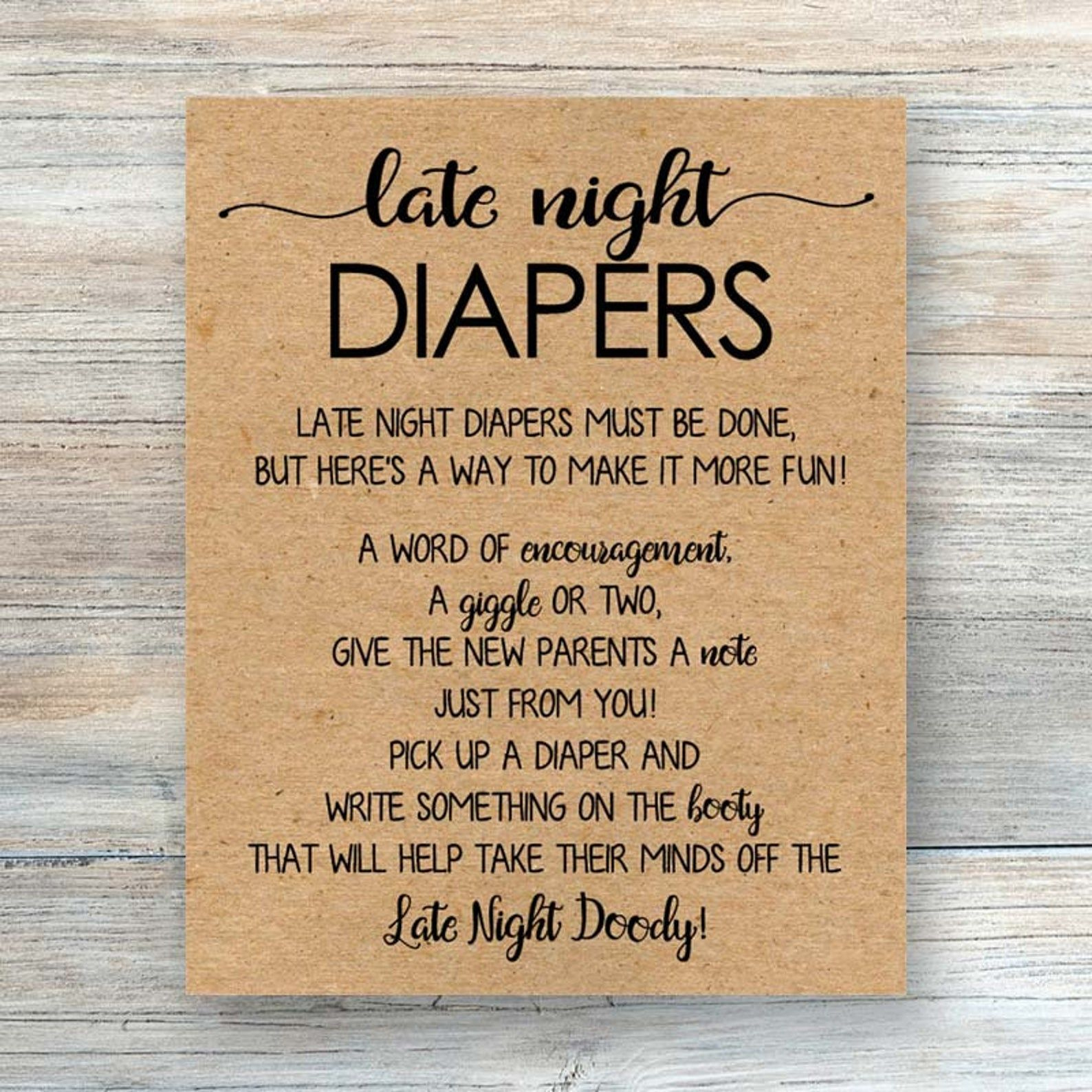 Late Night Diapers Printable, Rustic Baby Shower Games Printable inside Template Late Night Diapers Sign Free Printable