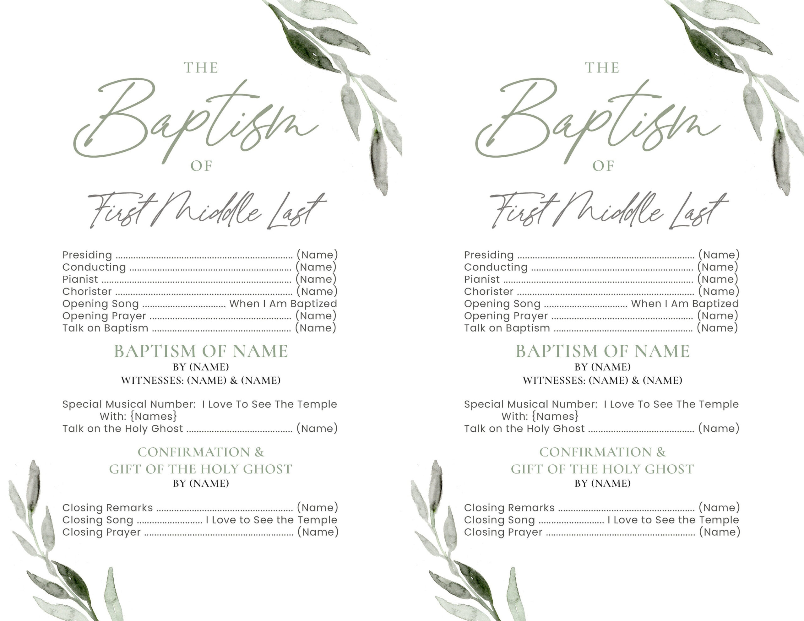 Lds Baptism Program - 1/2 Sheet Baptism Program Lds - Editable within Free Lds Baptism Printables