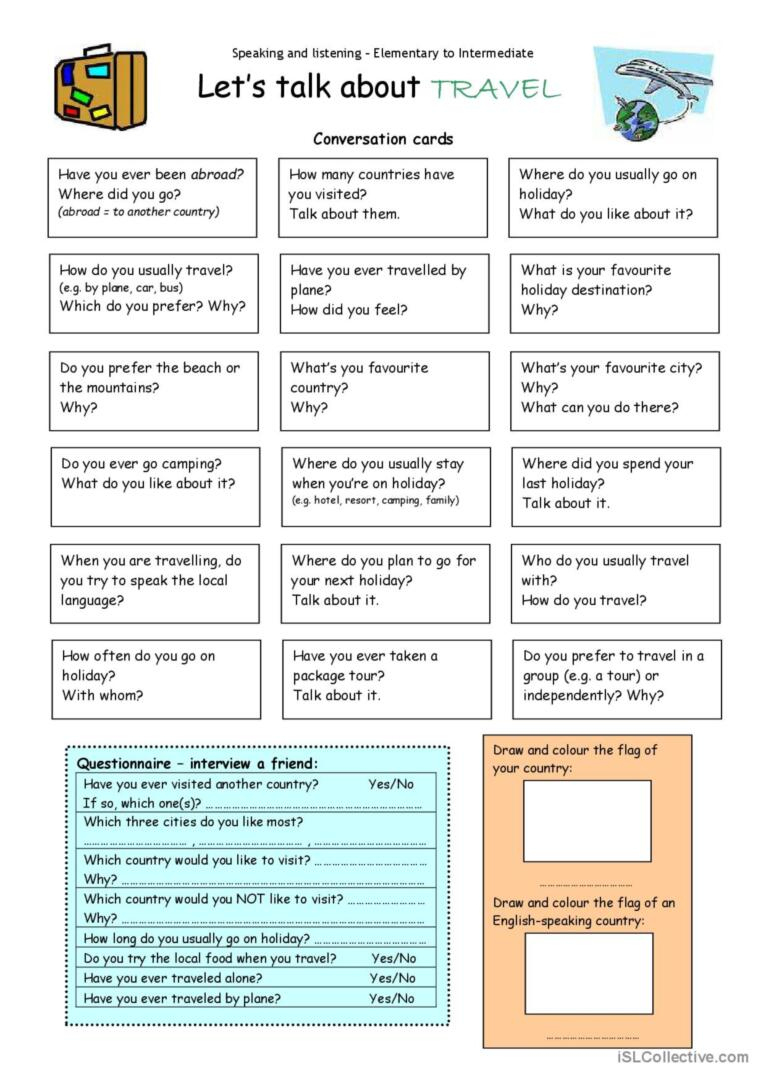 Let´s Talk About Travel: English Esl Worksheets Pdf &amp;amp; Doc regarding English Speaking Worksheets Printable