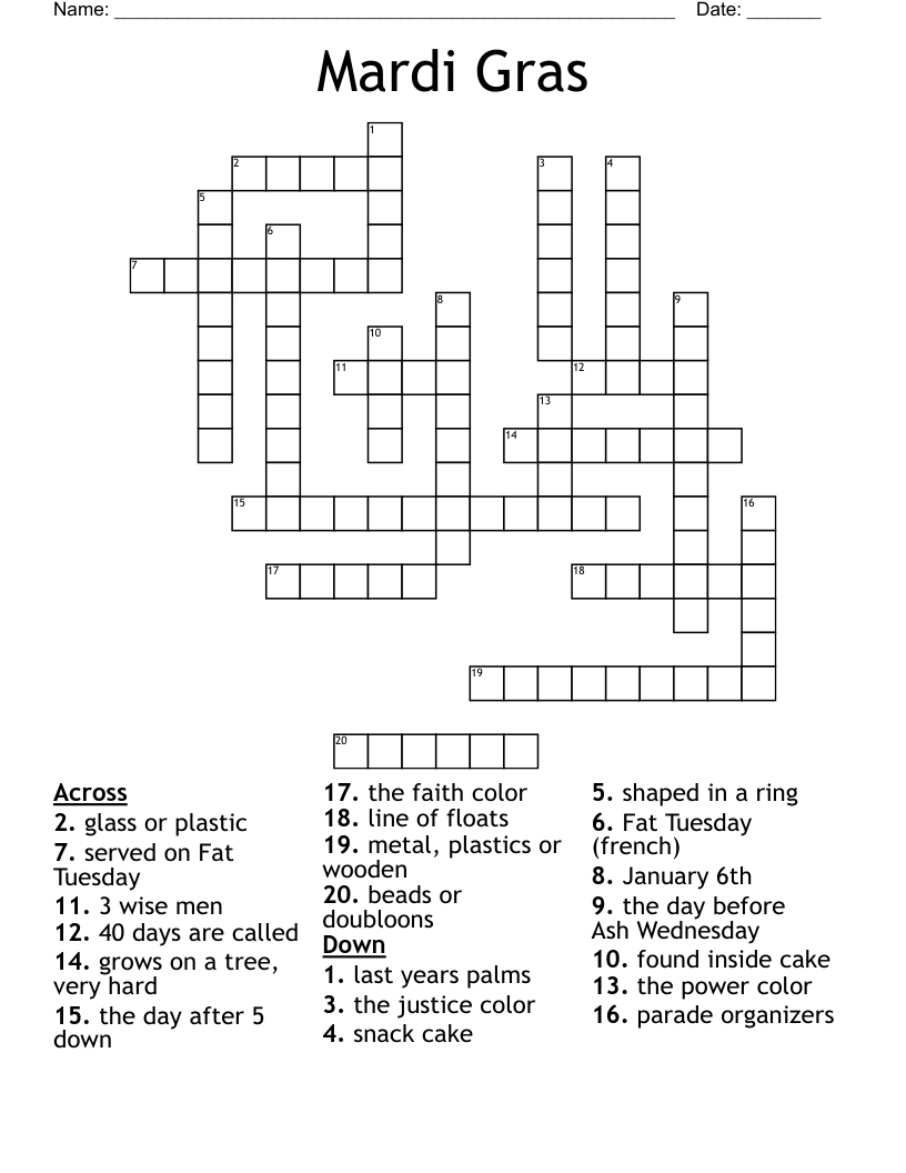 Mardi Gras Crossword - Wordmint throughout Mardi Gras Crossword Puzzle Printable