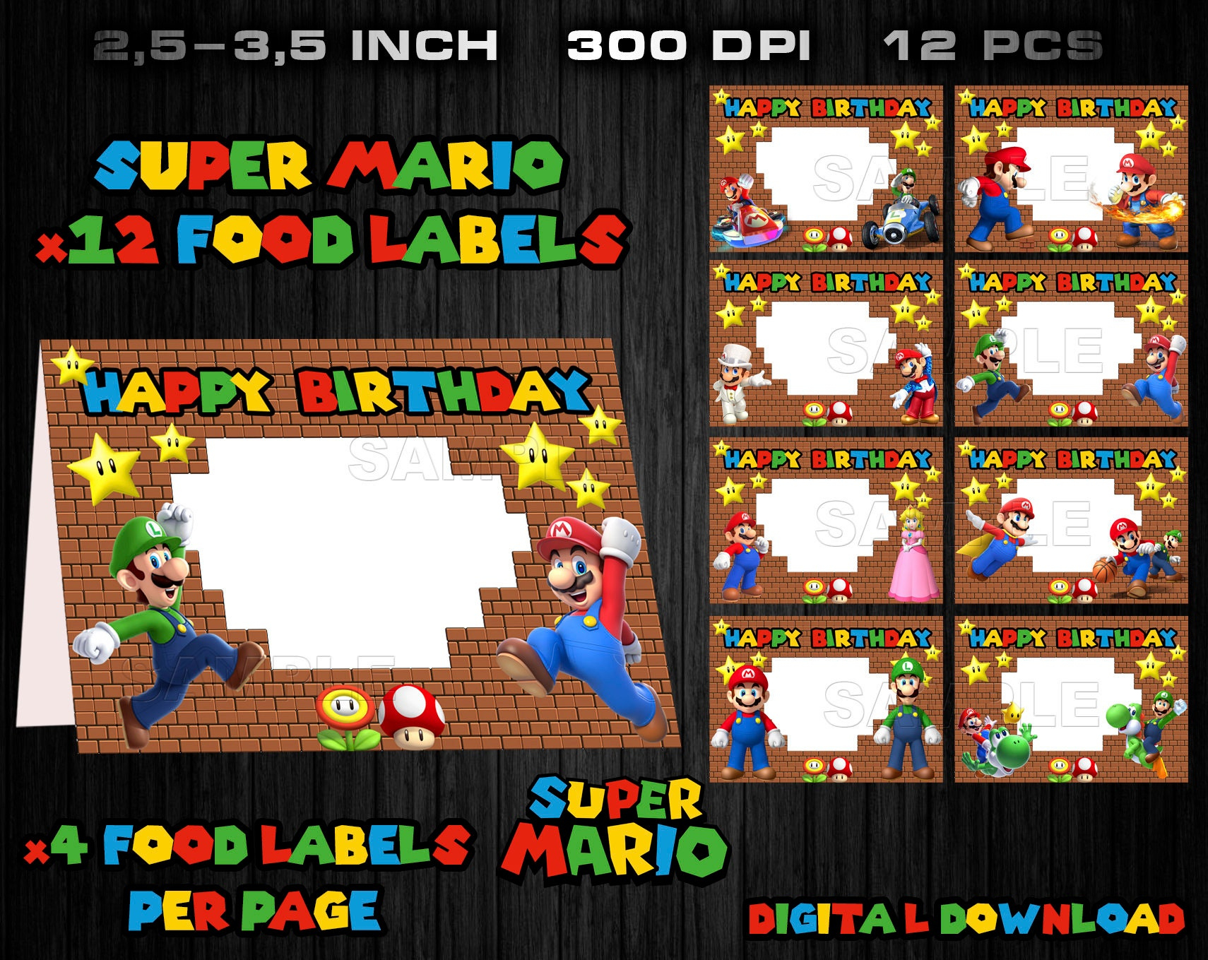 Mario Food Labels, Mario Party Supplies, Mario Birthday Party throughout Free Printable Mario Food Labels